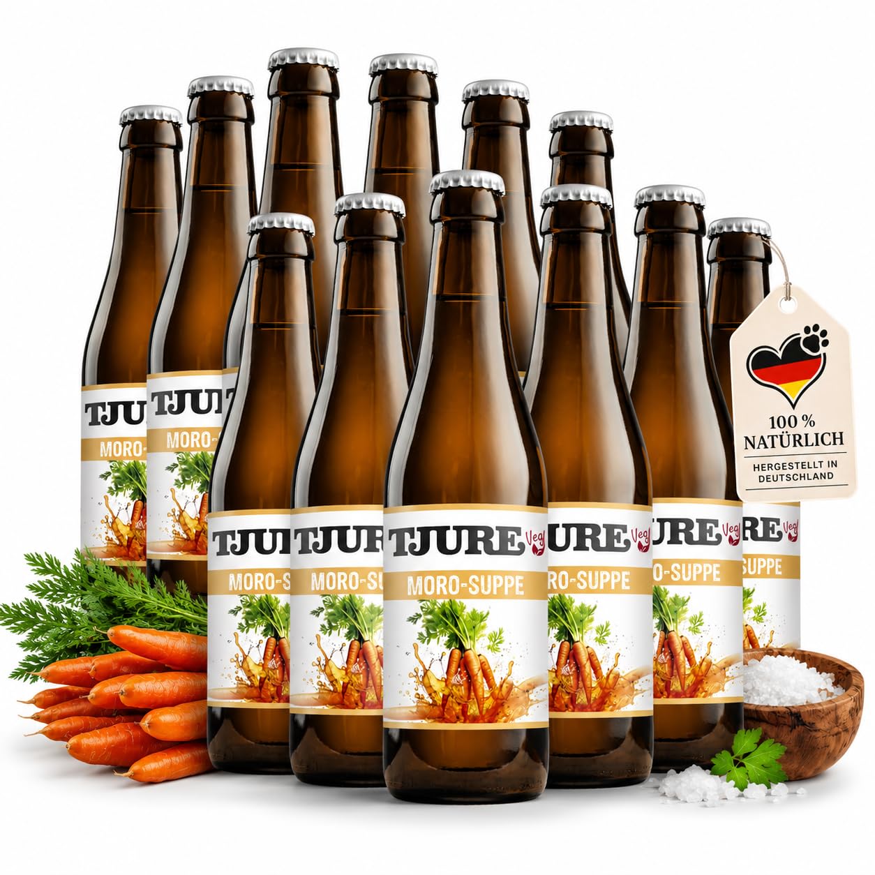 Tjure Morosche Karottensuppe Hund & Katze | 10+2 320 ml Aktion | Schonkost für besondere Phasen | Moro Suppe für Hunde aus Wasser, Karotten & Meersalz | Ohne Zusatzstoffe | Made in Germany