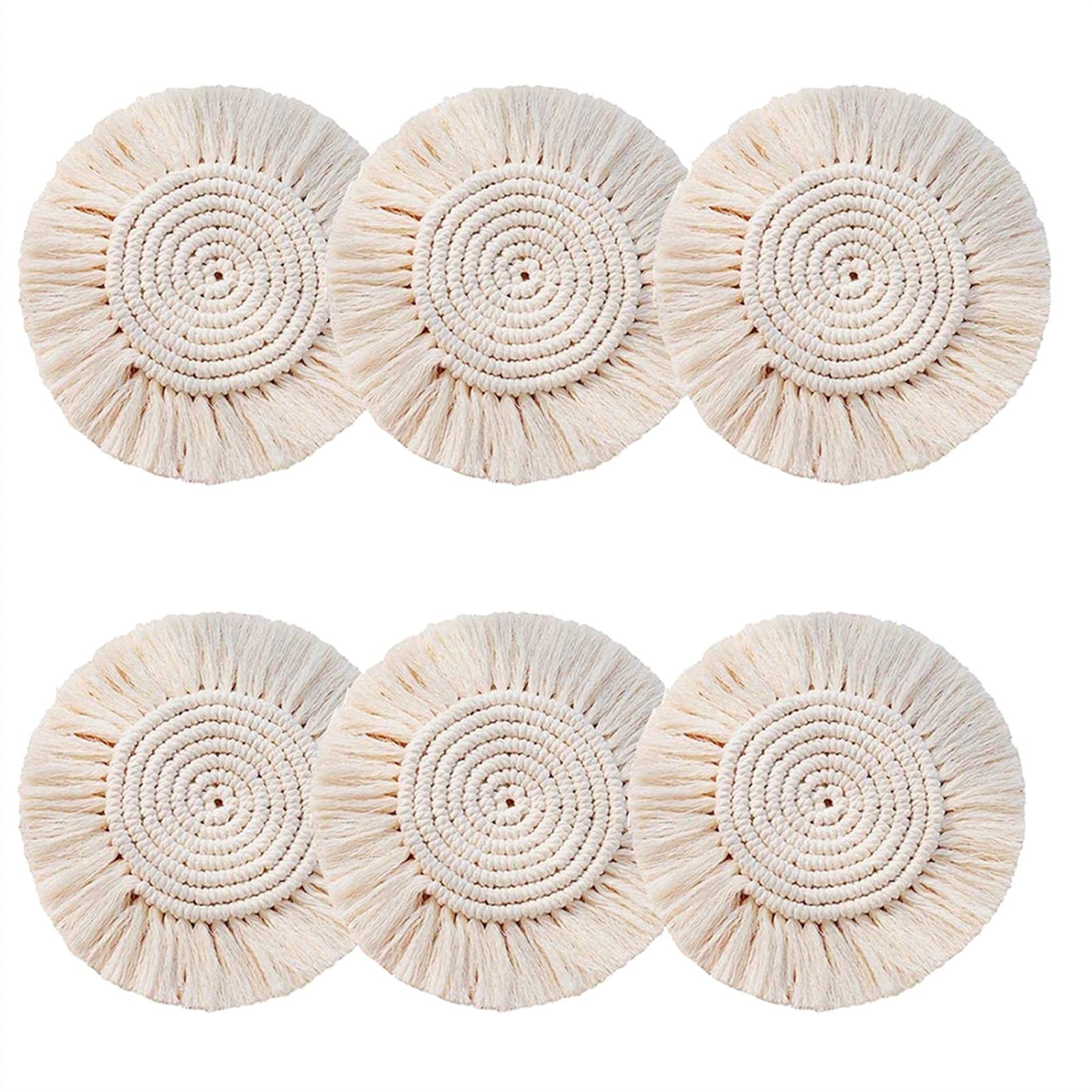 Dessous de verre ronds en coton et lin tressé main, lot de 6 pièces antidérapantes pour la table