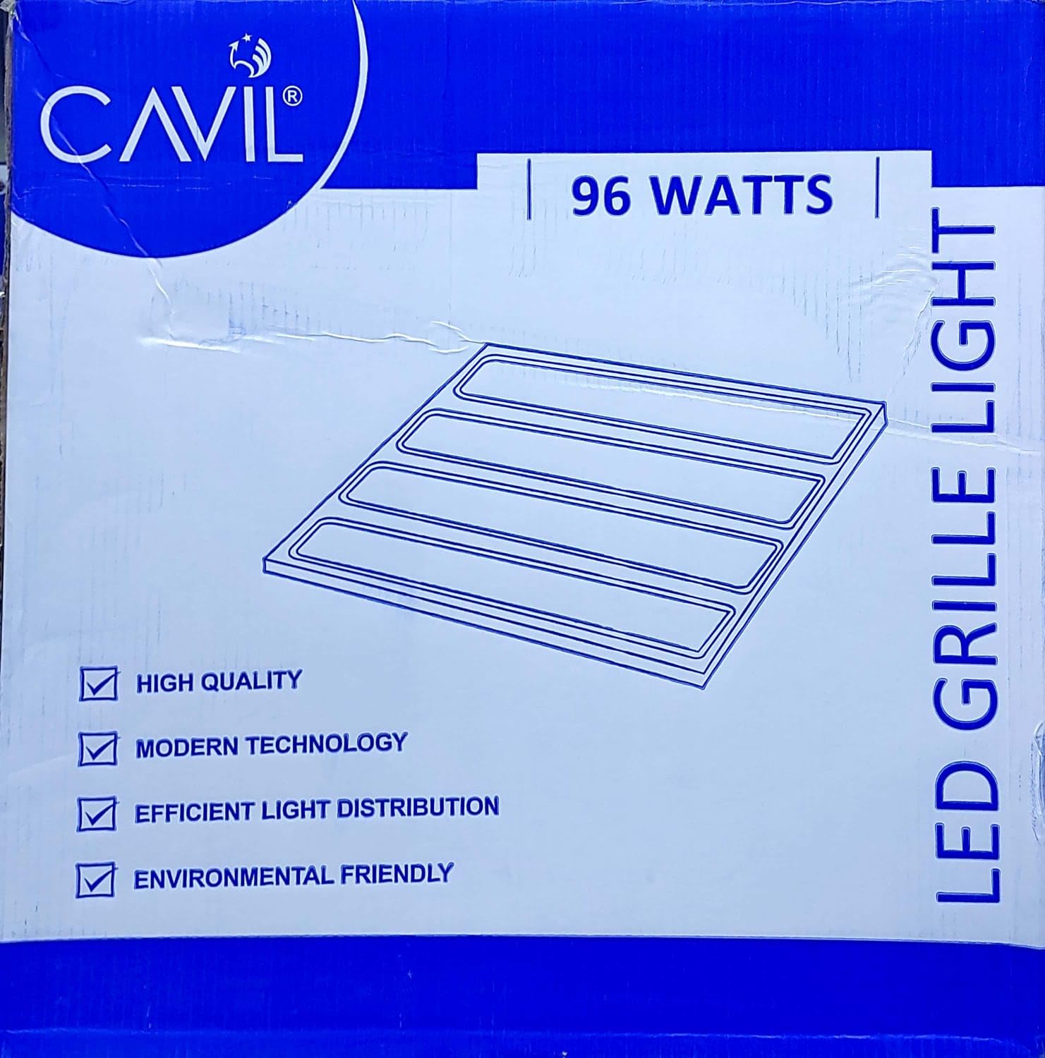 CAVIL 96W, 60x60 LED Grille Light Fitting, Back lit, AC220-240V - 50/60Hz, 5400LM, with 6500K Cool day White. (96W, Black lit) (Recessed White) (Recessed, 1, Piece)