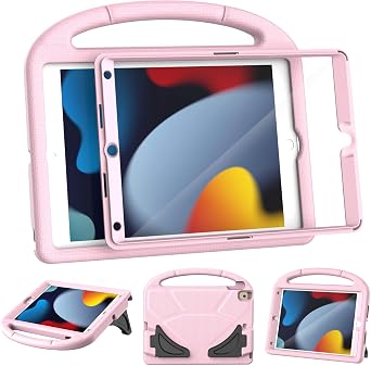 حافظة أطفال لجهاز iPad من الجيل التاسع/الثامن/السابع، حافظة أطفال لجهاز iPad 10.2 مع واقي شاشة مدمج، غطاء واقي متين مقاوم للصدمات لجهاز iPad 10.2 بوصة 2021/2020/2019، وردي فاتح