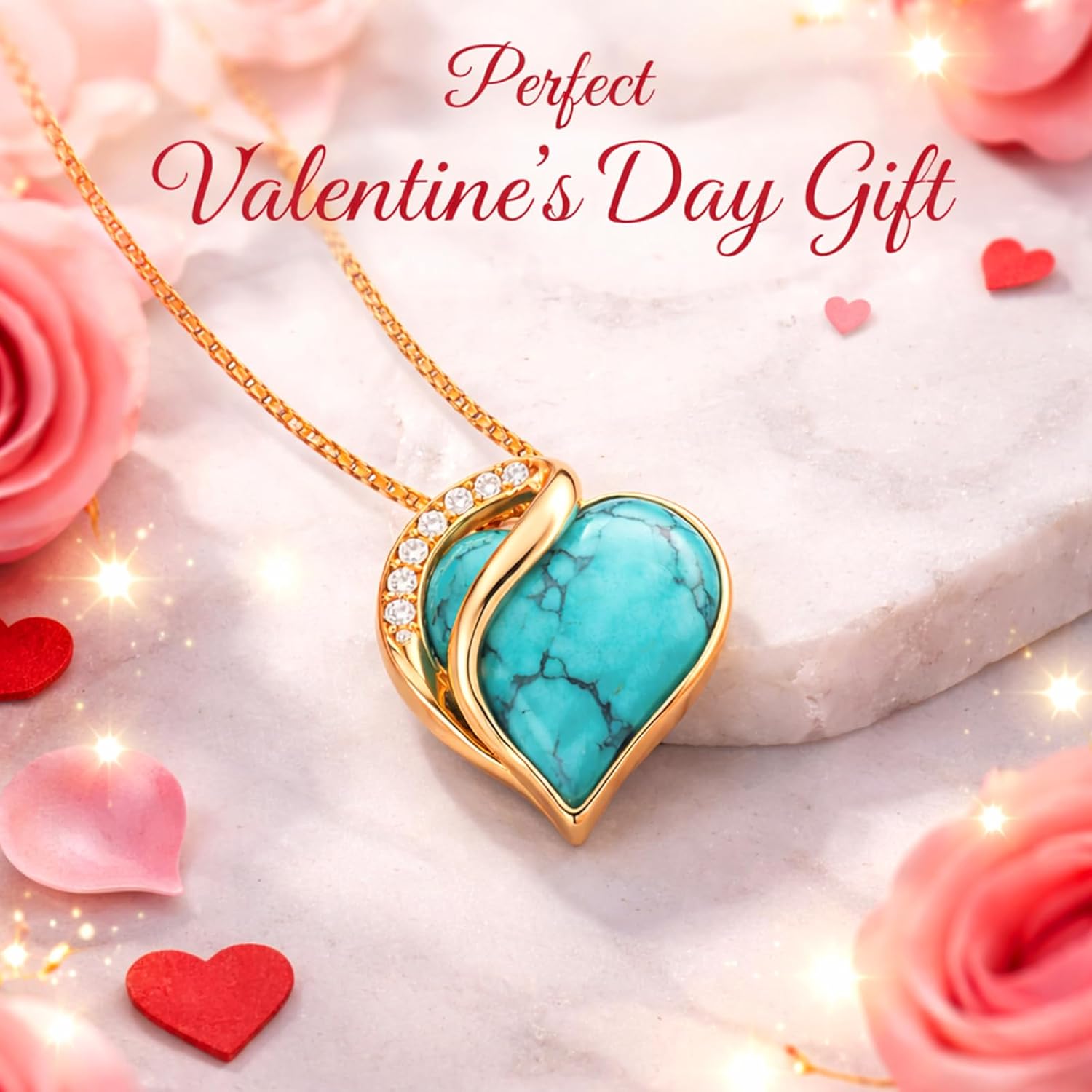 Sheplus Valentine's Day Gifts – Real Turquoise Heart Necklace, Silver Love Genuine Western Country with Sparkling Accents, Birthstone Jewelry for Women - Image 3