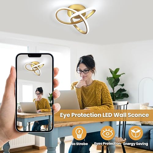 Miniatura 2 de CANEOE Moderna lámpara LED de techo, 6000 K, oro de 6000 K, lámpara de techo para pasillo, dormitorio, baño, cocina, balcón, escalera, pasillo,