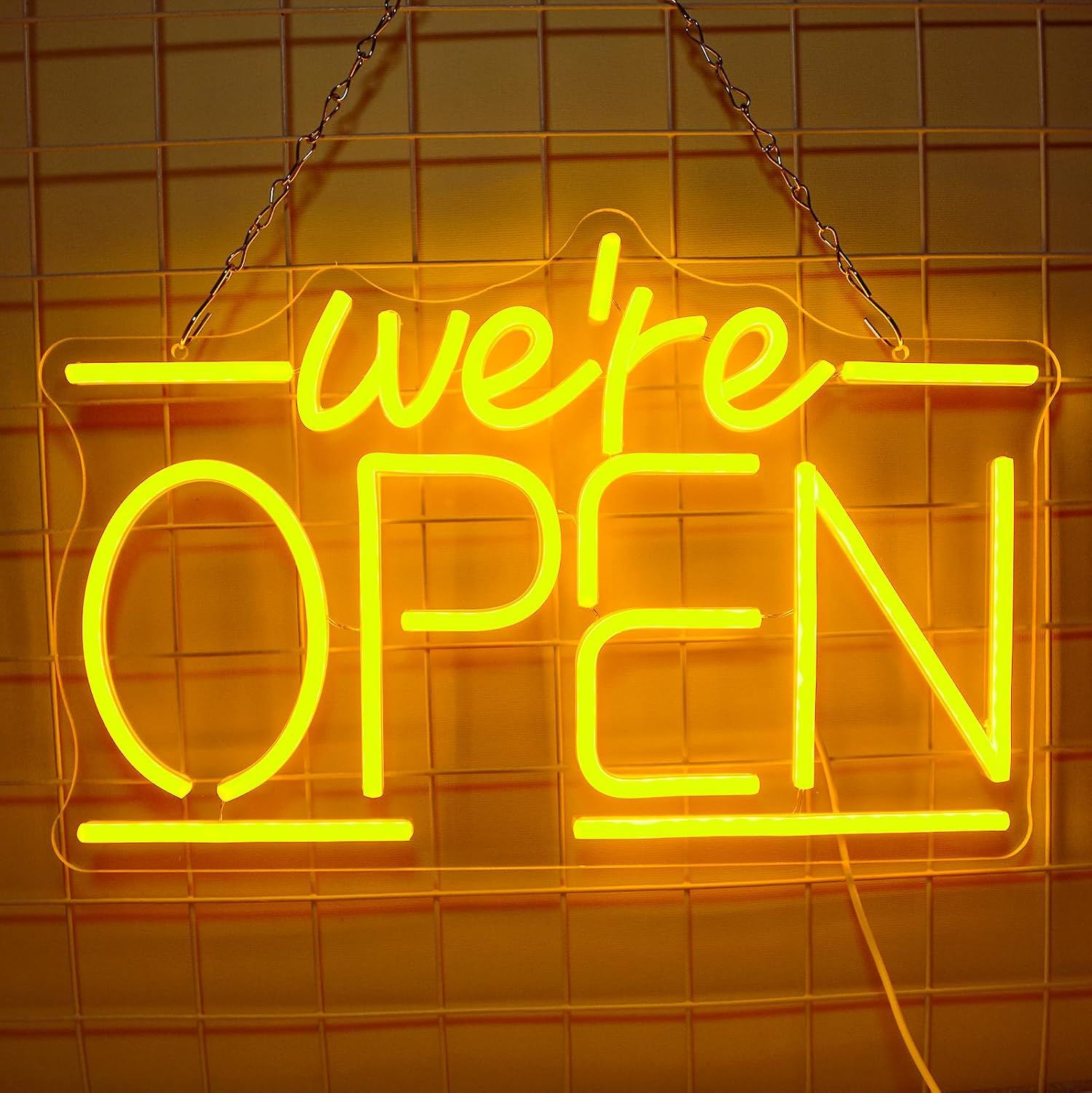 We Are Open Neon Sign for Wall Decor,Dimmable LED Light for Business Coffee Shop Store Bar Restaurant Pub Salon Hotel, Welcome Sign for Window Door, Yellow 15.7X10 inch