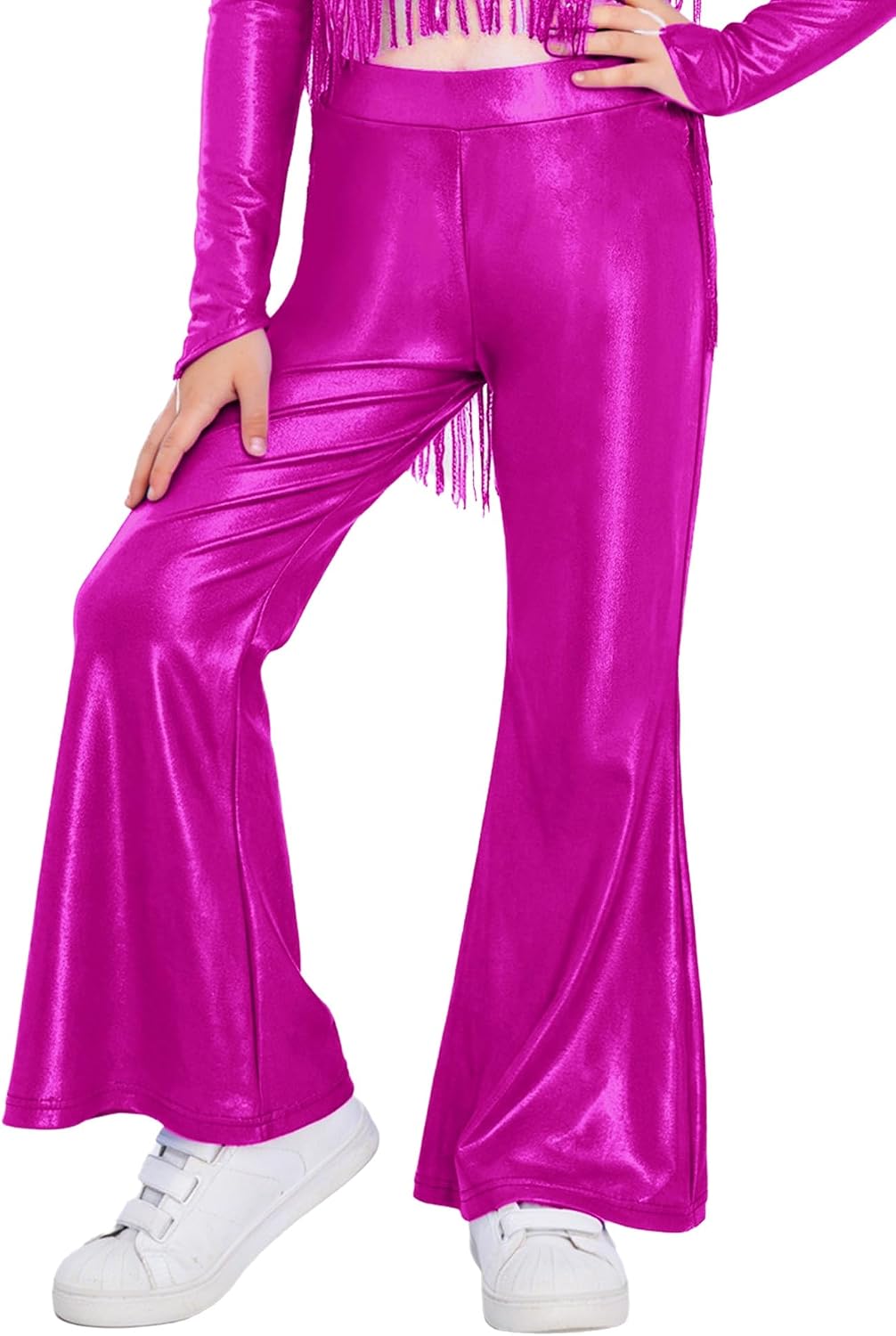 Oyolan Metallic Flared Pants for Girls Dance for Girls Metallic Flared Pants Flare Club Cha-cha