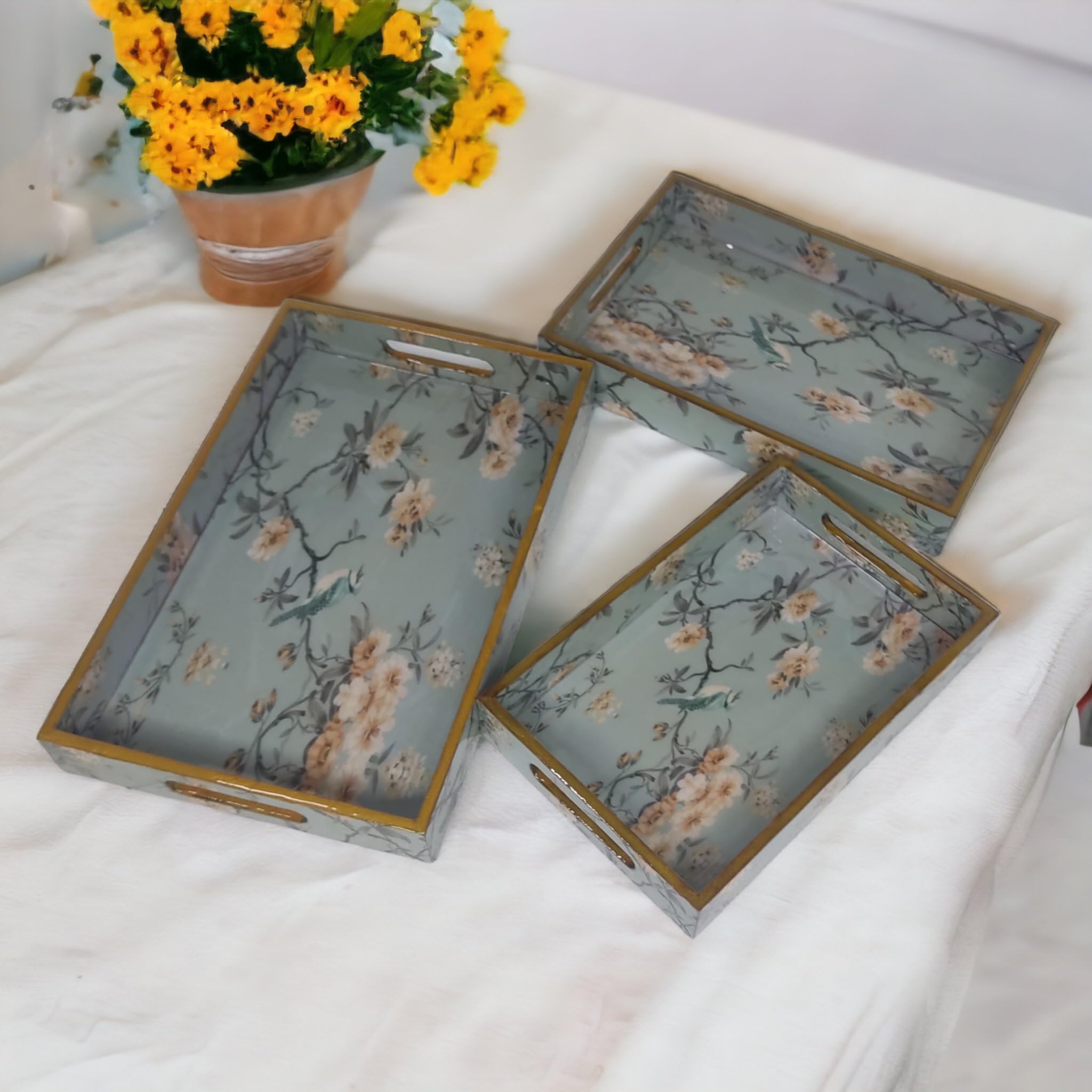 Wooden Trays for Serving Tray Set of 3 Enamel Coated Light Blue Tray Sets (16 * 10 * 2, 14 * 9 * 1.75 & 12 * 8 * 1.5 Inches) (B0CFKVJCLL) Amazon Price History, Amazon Price Tracker