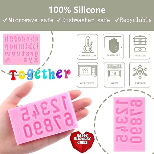 Miniatura 2 de Zixiang Moldes de letras cubiertas de chocolate, fresas de silicona en mayúsculas y minúsculas para hacer dulces, gomitas, galletas, cubitos de