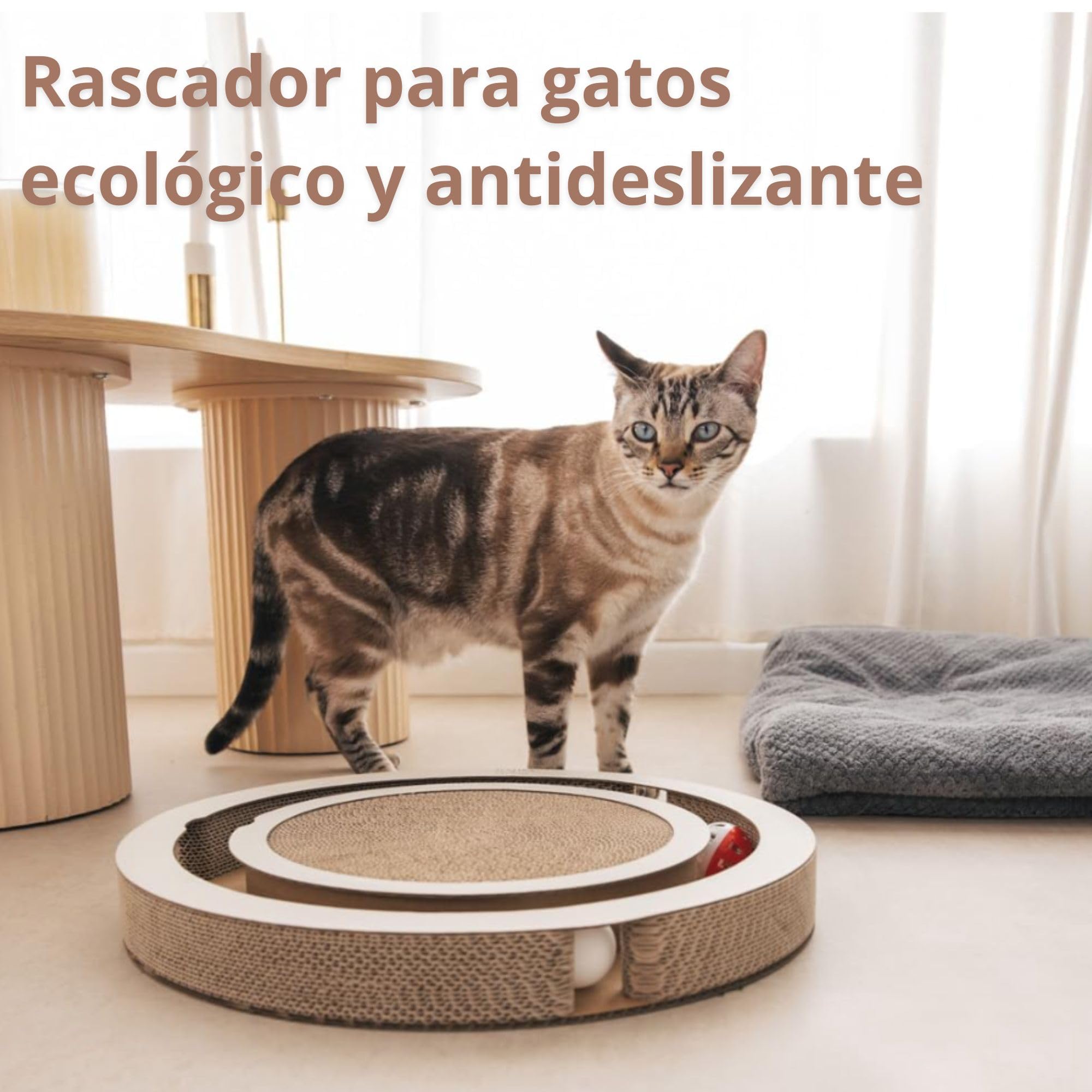 Juguete Rascador para Gatos Interior Timón Interactivo con Bolas Giratorias y Base Antideslizante | Cartón Corrugado Reciclado 2 en 1 para Interior | ALTHEA LIVING