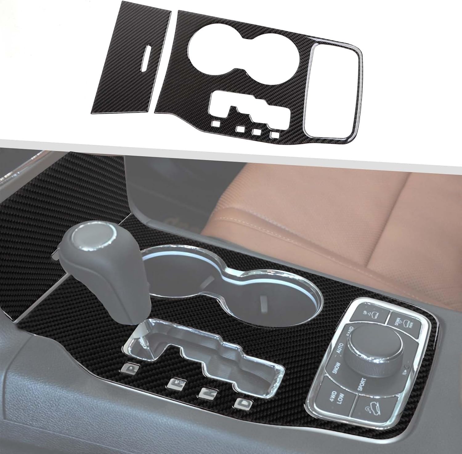 Jimen Compatible with Jeep Grand Cherokee 2011-2013, 2PCS Gear Shifter Panel Trim Cover, Carbon Fiber