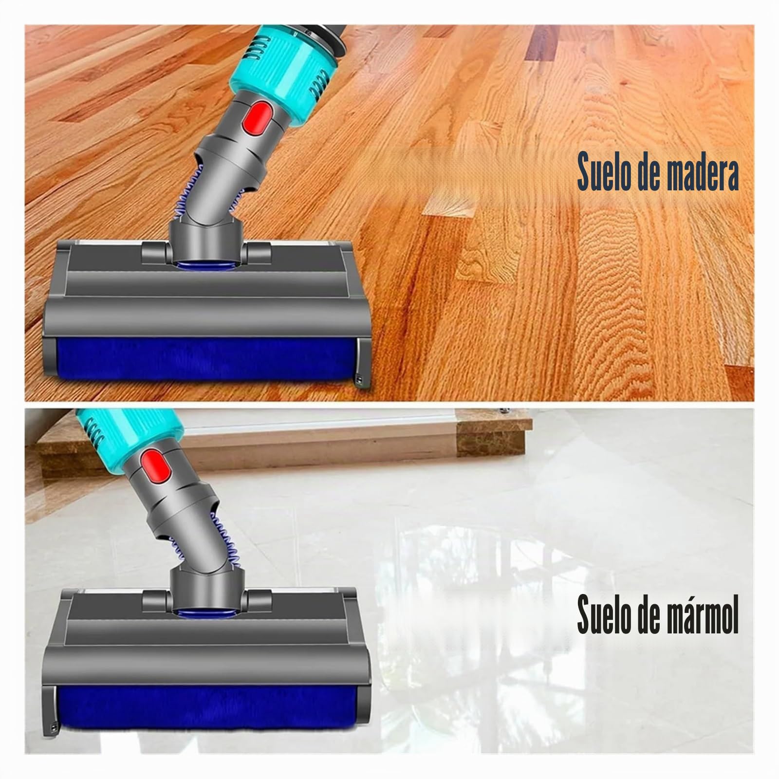 Cabezal De Fregona Eléctrica Húmedo Y Seco con Cepillo De Lavado, Compatible con Dyson, V7 V8 V10 V11 V15, Luz Verde, Limpia Y Seca Suelos Duros
