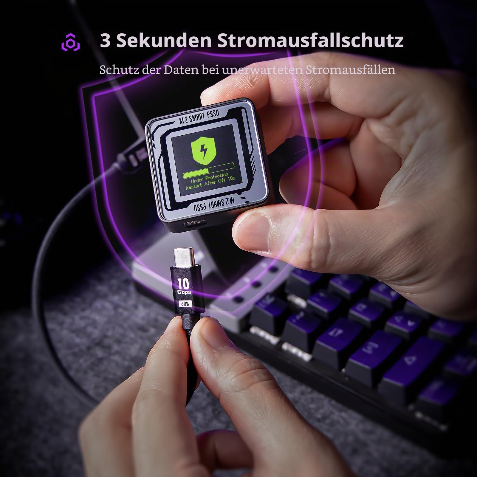 DockCase Pocket Portable SSD mit 3s Stromausfallschutz, 1TB Externe SSD, USB 3.2 10Gbps, USB-C Mini Solid-State-Laufwerk, für Fotografen, Content Creators und Gaming