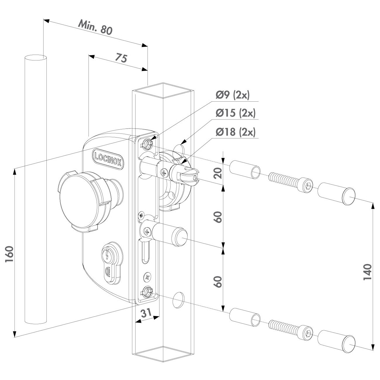 Serrure de porte battante pour piscine avec bouton de sécurité Kidlock 40 mm.