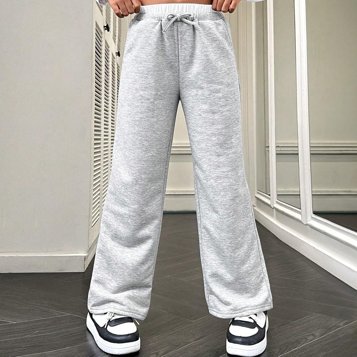 QJQ Girls Wide Leg Elastic High Waisted Pants Baggy Track Pants Sweatpants Trousers Casual Streetwear Ages 8-12 - Image 5