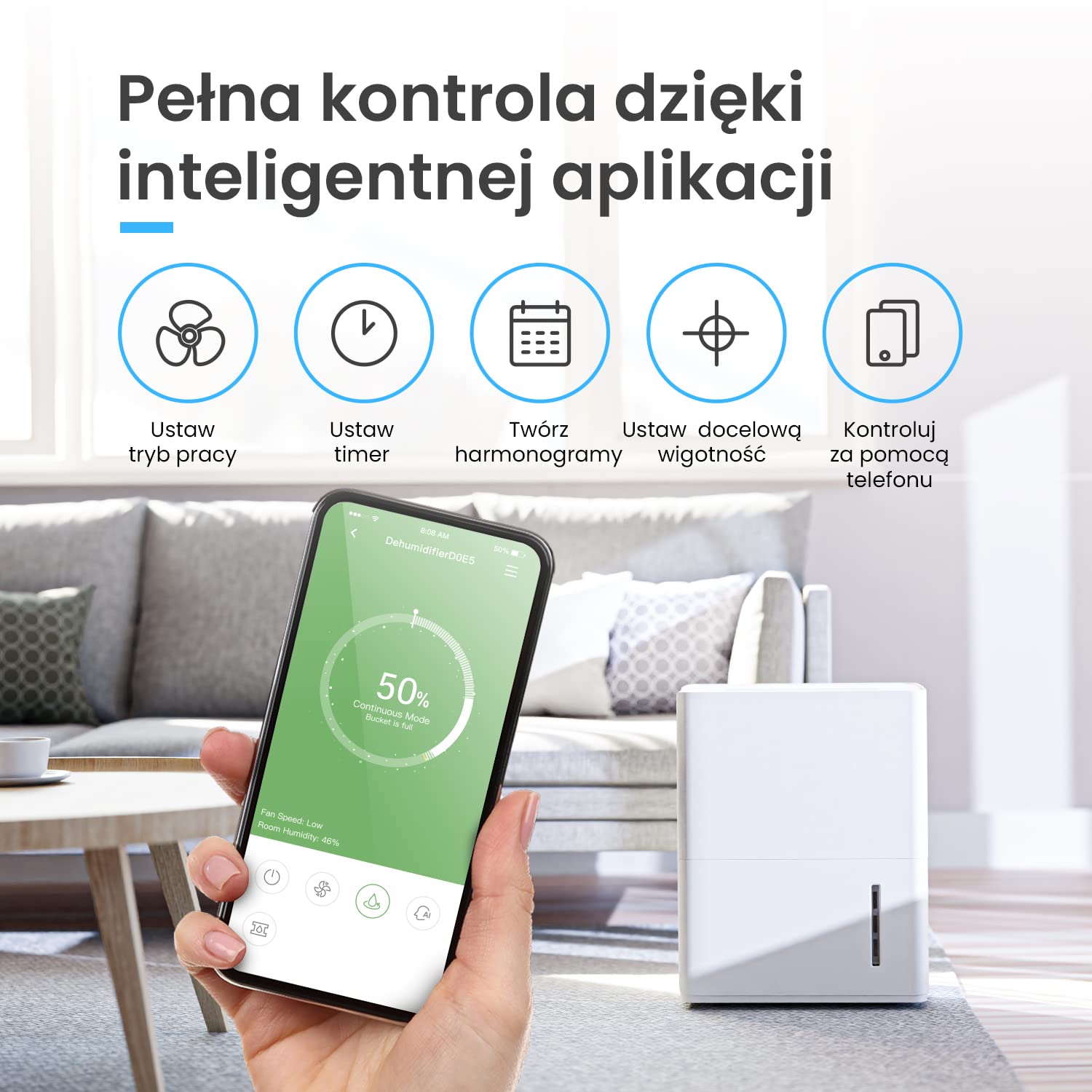 ProBreeze Duży Osuszacz Powietrza, Elektryczny Pochłaniacz Wilgoci Pleśni Kondensacji, z Aplikacją Mobilną Wężem Odpływowym, Przenośny Cichy Odwilżacz do Domu Dużego Pokoju Suszenia Prania Garażu,