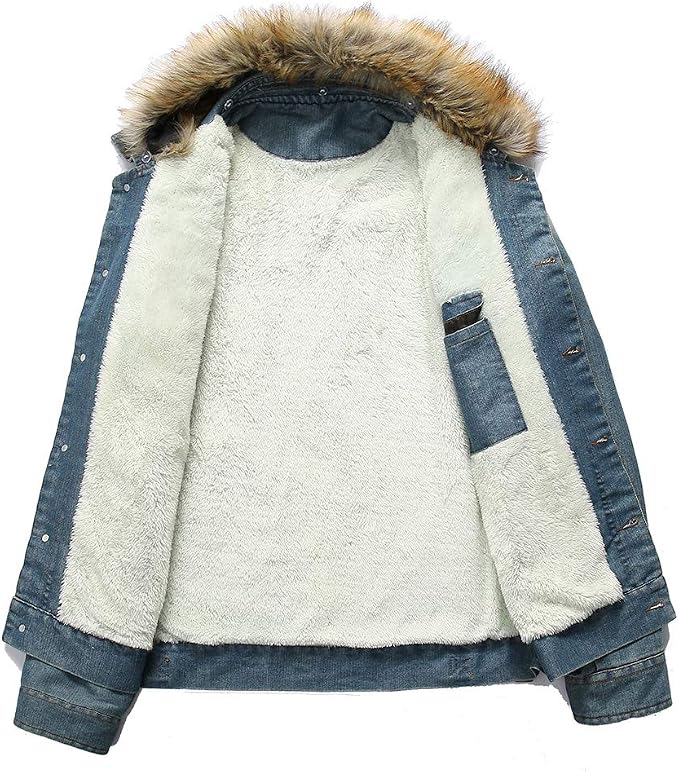 Lavnis Men's Denim Fleece Jacket Casual 