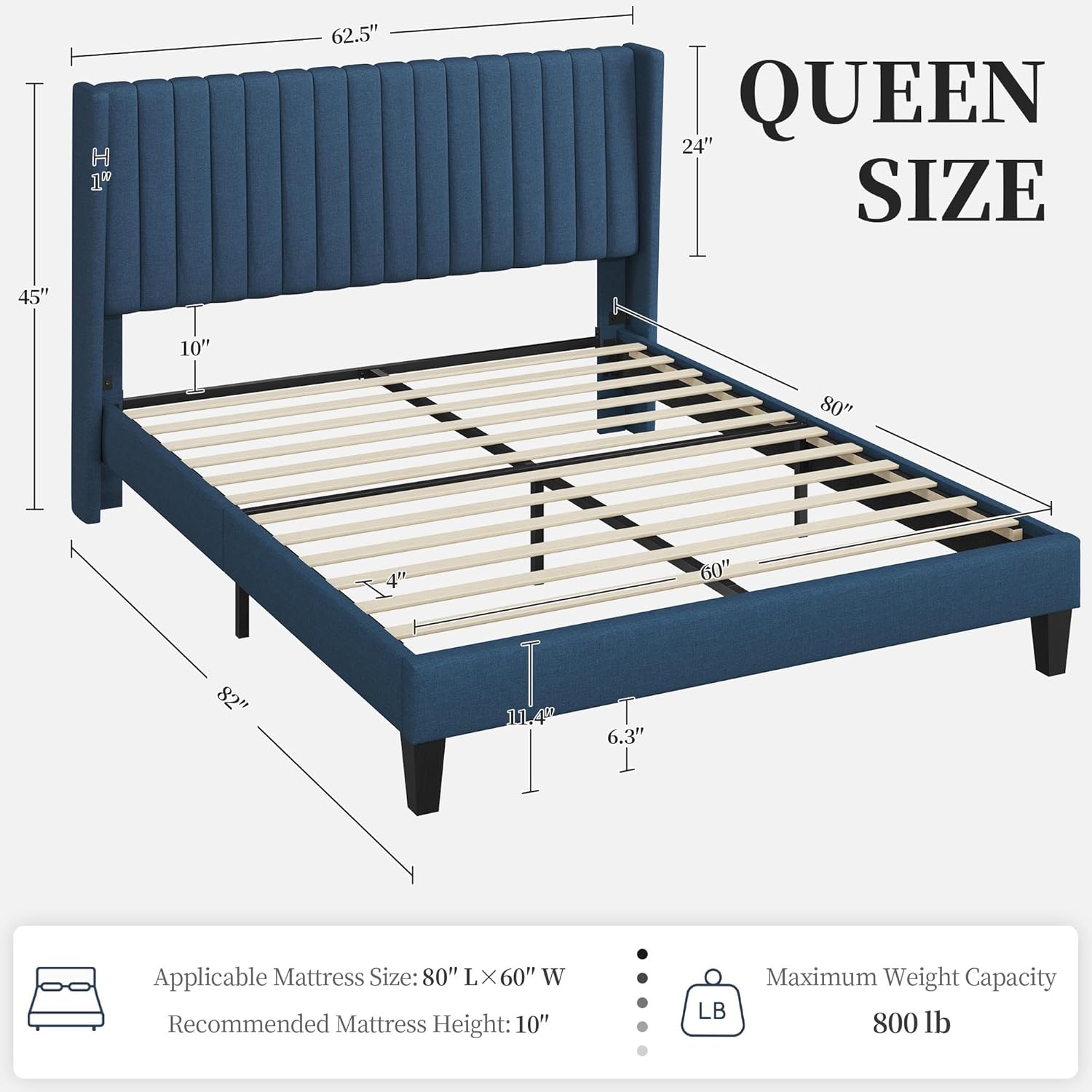 Topeakmart Queen Size Upholstered Platform Bed Frame with Mattress Foundation/Tufted Headboard and Wood Slat Support, No Box Spring Needed, Non-Slip Without Noise, Easy Assembly, Navy Blue