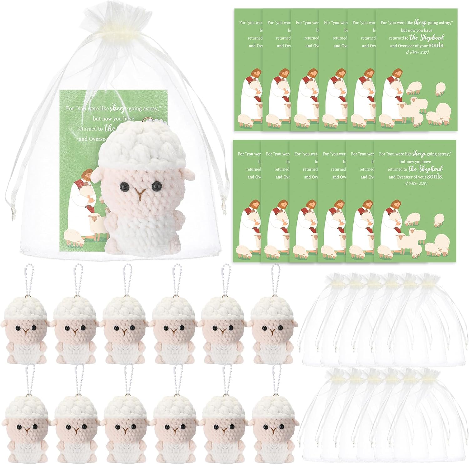 Geelin 12 Set Sheep Plush Gift Mini Stuffed Crochet Animals Appreciation Gifts Emotional Bulk Inspirational Positive Support Cards for First Communion Teacher Employee Coworker Team Staff(Sheep Style)