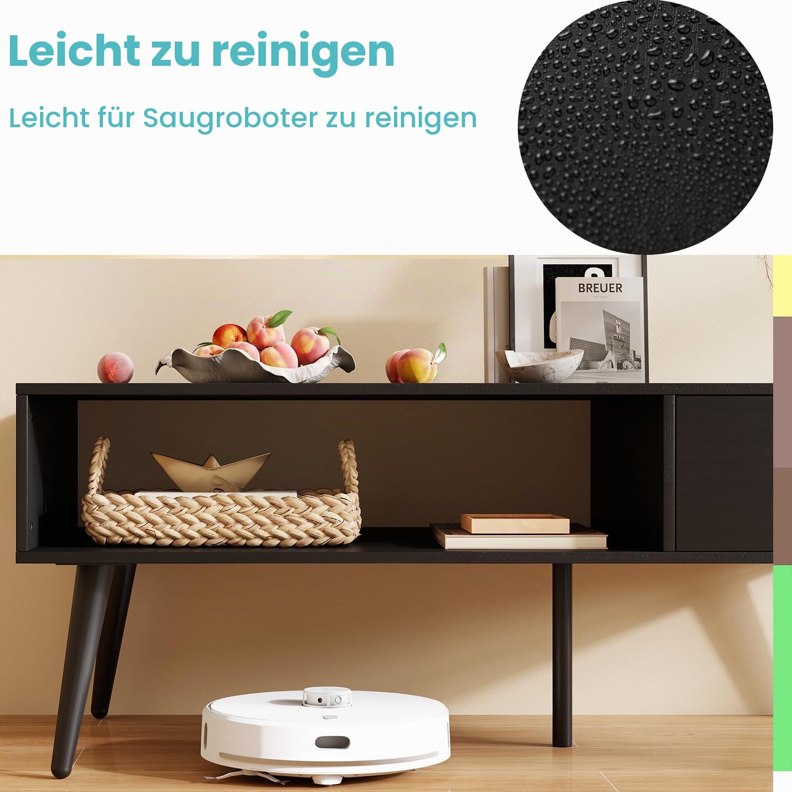 LIFEZEAL Couchtisch Rechteckig, Wohnzimmertisch aus Holz, Sofatisch Teetisch mit Stauraum, Industrielles Design, 109 x 55 x 39,5 cm (Schwarz)