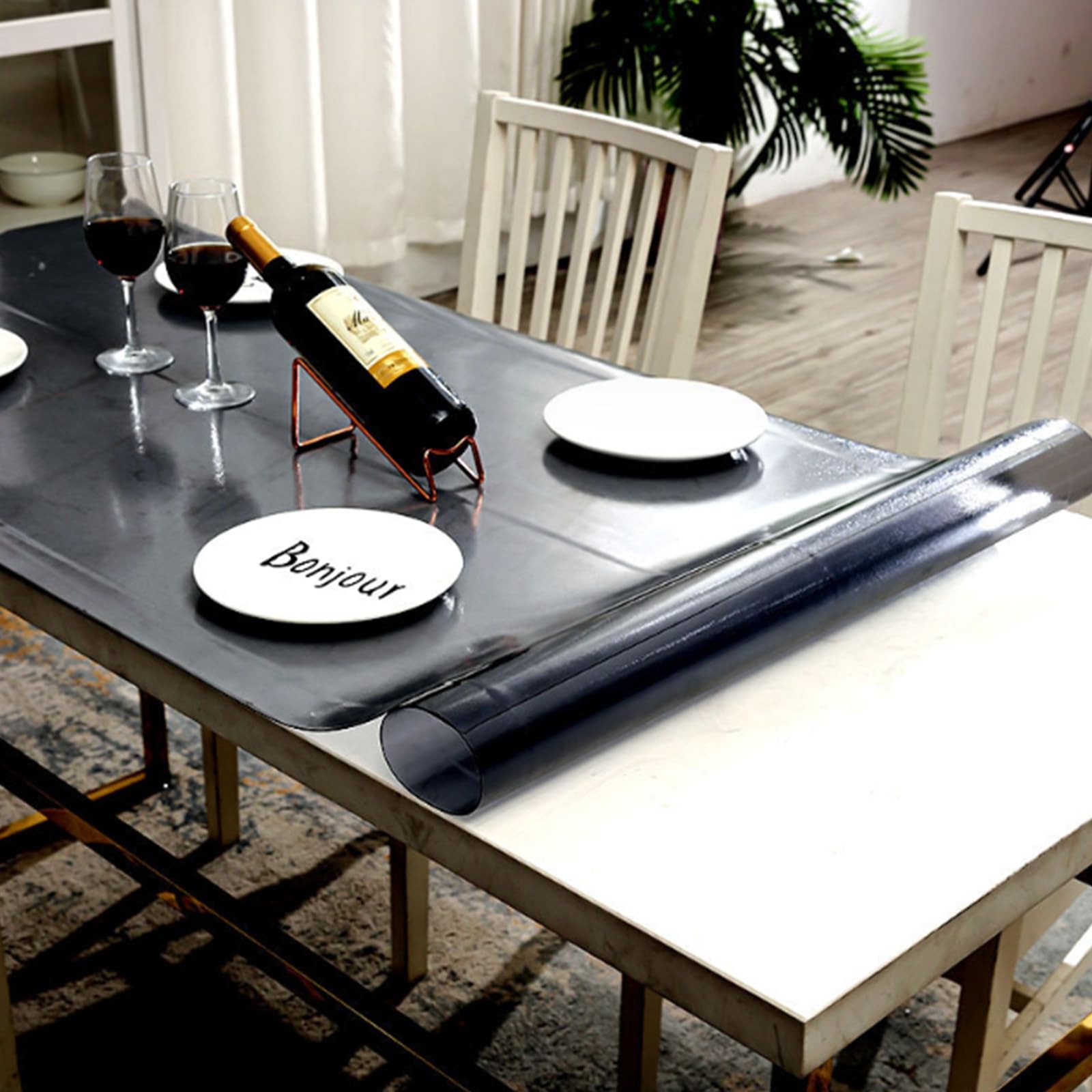 Tischdecke Schwarz Transparent Schutzdecke Glasklar Durchsichtig Klarsichtfolie 1.5mm Stark, Durchsichtige Schutzfolie Hochglanz Folie für Tisch