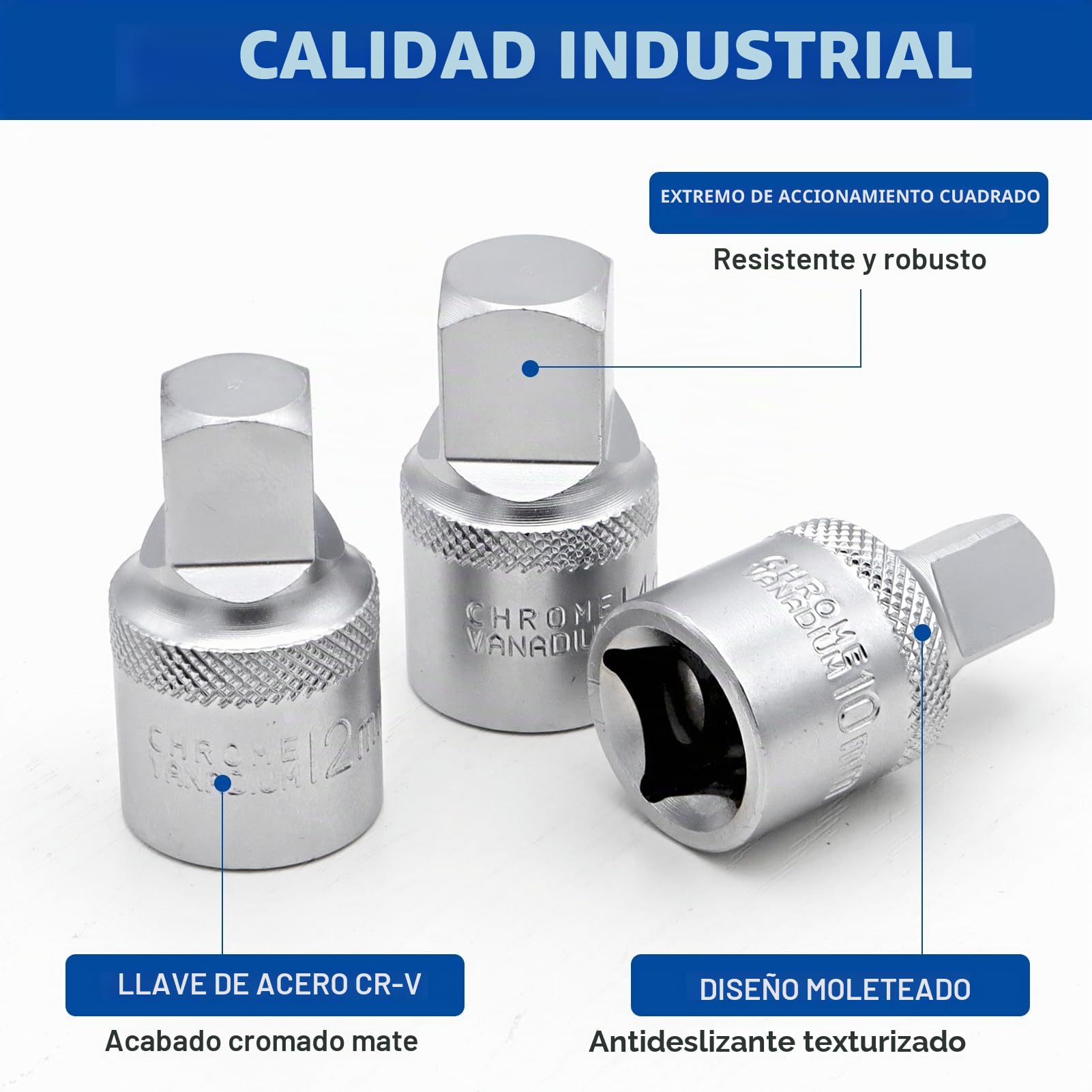 DAKCOS Juego de 6 Llaves de Aceite para Tapones Carter, 1/2" 4PC métricas de 8 mm/10 mm/12 mm/14 mm, Llave para el servicio de aceite de 3/8" y 1/2", acero al cromo vanadio