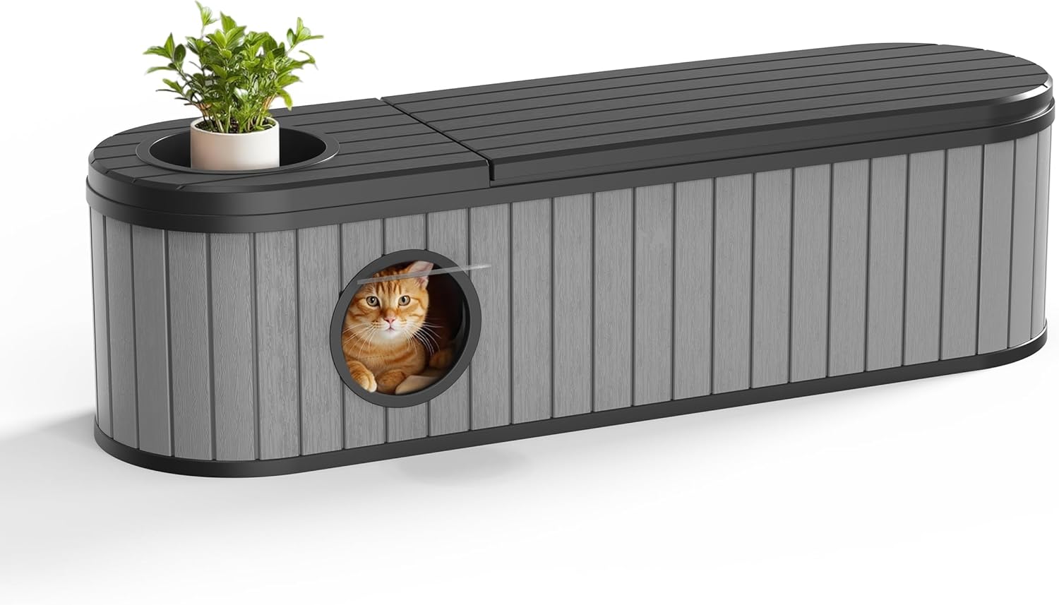 Cat Litter Box Enclosure Resin Hidden Litter Box Furniture with 0penable Top Odor Control Vented Design Multi Functional Side Table Spacious Indoor Cats House with Two Exits Gray
