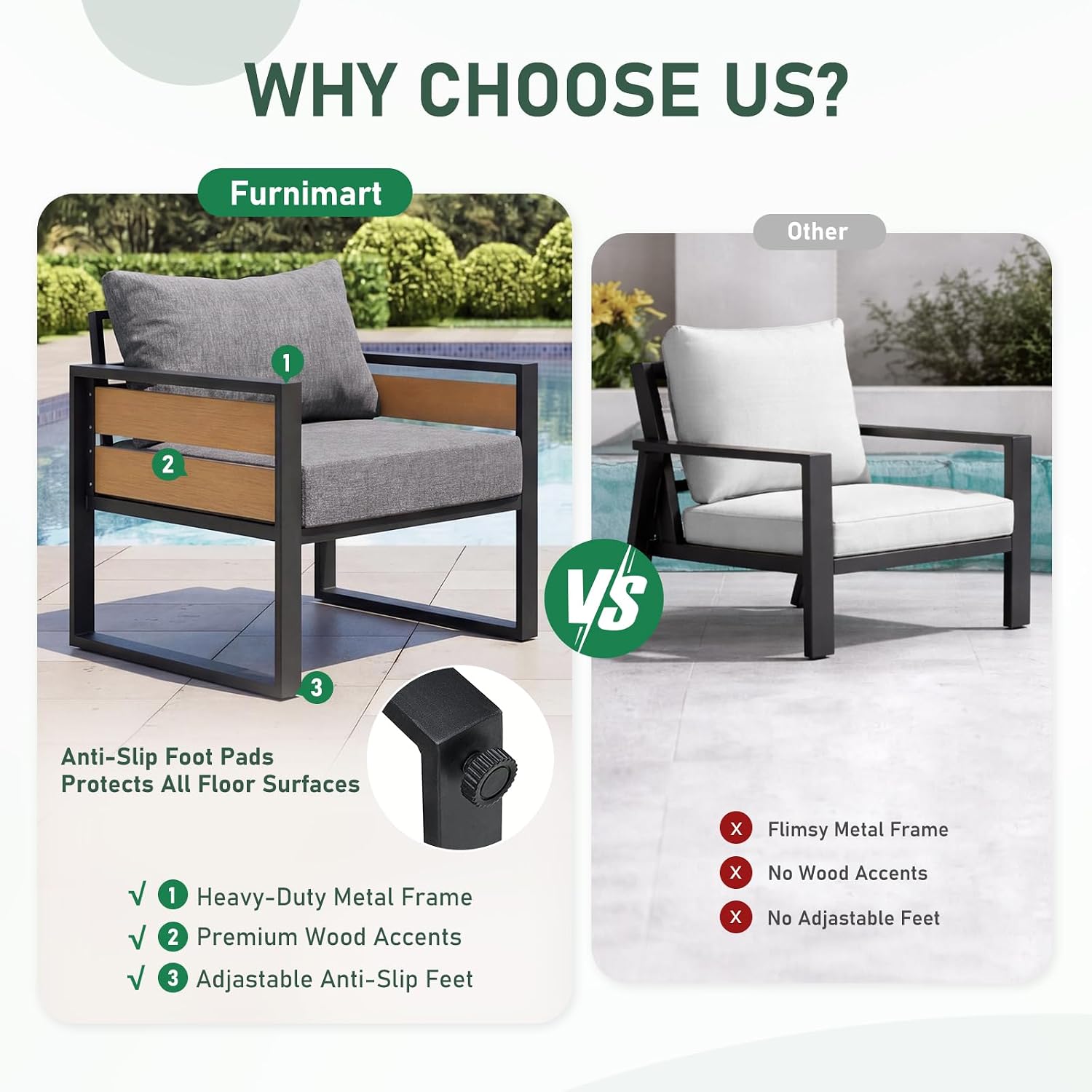 Furnimart Patio Furniture Set, 5-Piece Steel Outdoor Sectional, 7-Seats Patio Conversation Set with Deep Seating & Thick Cushions, Coffee Table for Backyard, Porch, Deck, Gray