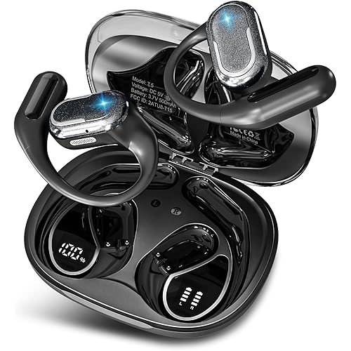 Wireless Headphones, 40H Playtime LED Power Display Earbuds with Ergonomic Earhook, lPX5 Waterproof Open Ear Buds for Sporting, Working