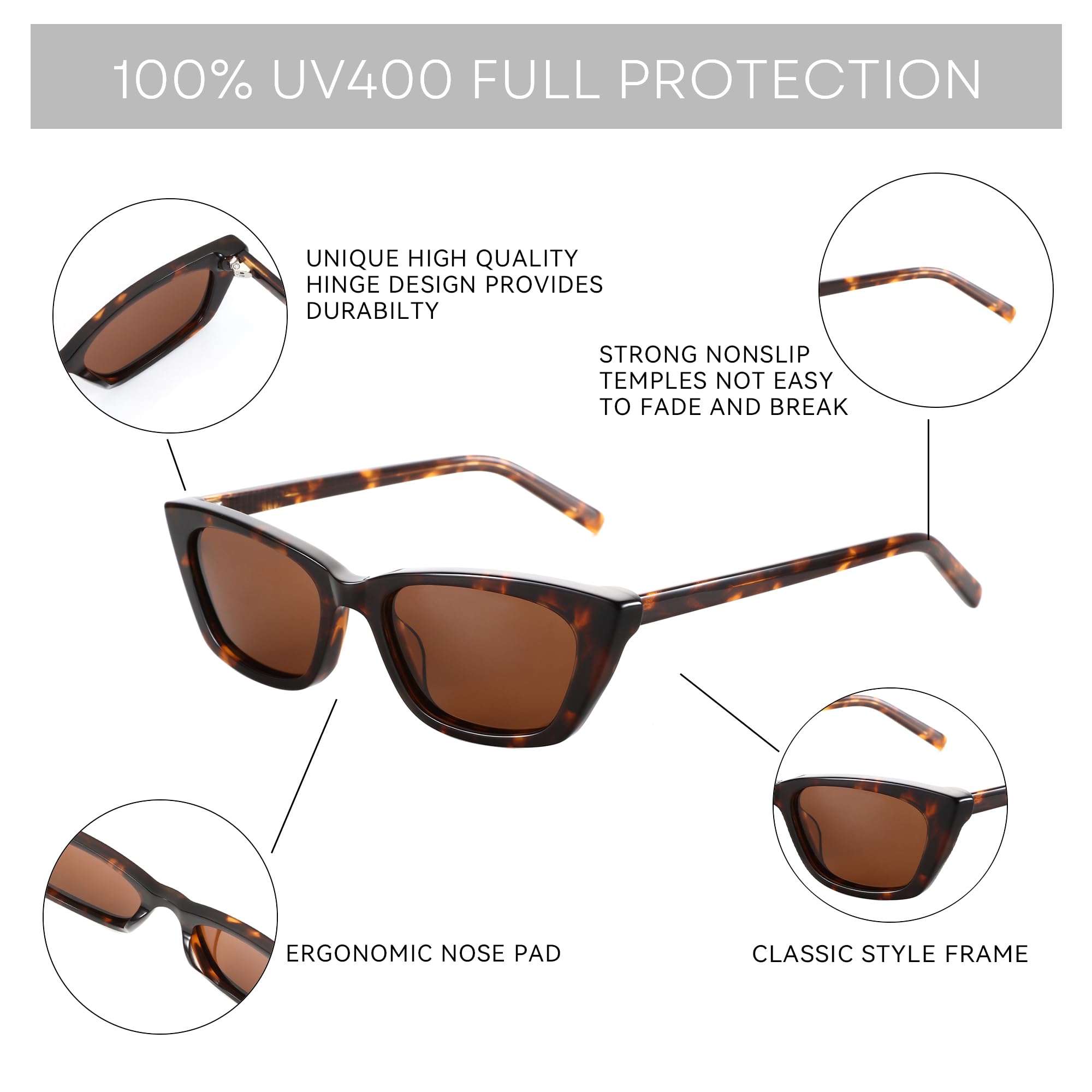 ZENOTTIC Gafas De Sol Polarizadas A La Moda Para Mujeres: Gafas Retro Cat-Eye Para Mujeres - Gafas De Sol Con Protección UV400