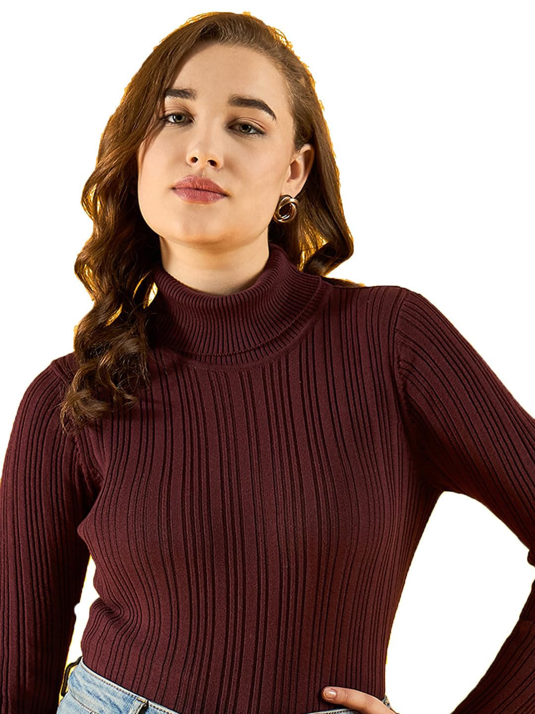 98 north 98 Degree North Women Cotton Self Design High Neck Pullover Has A Full Sleeves and Straight Hem-RG1143-BURGUNDY-picture-11