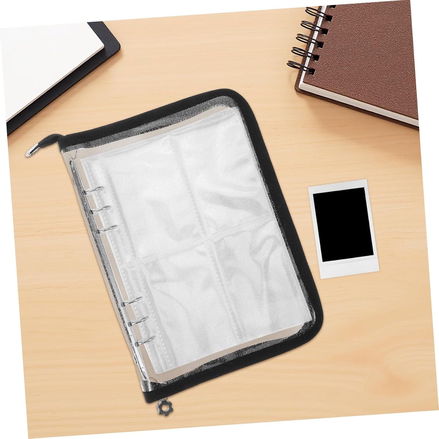 Gadpiparty A5 Photocard Binder with 25 Inner 6 Ring Zipper Cover Shiny Refillable Photo Album Travel Reusable Small Picture Organizer