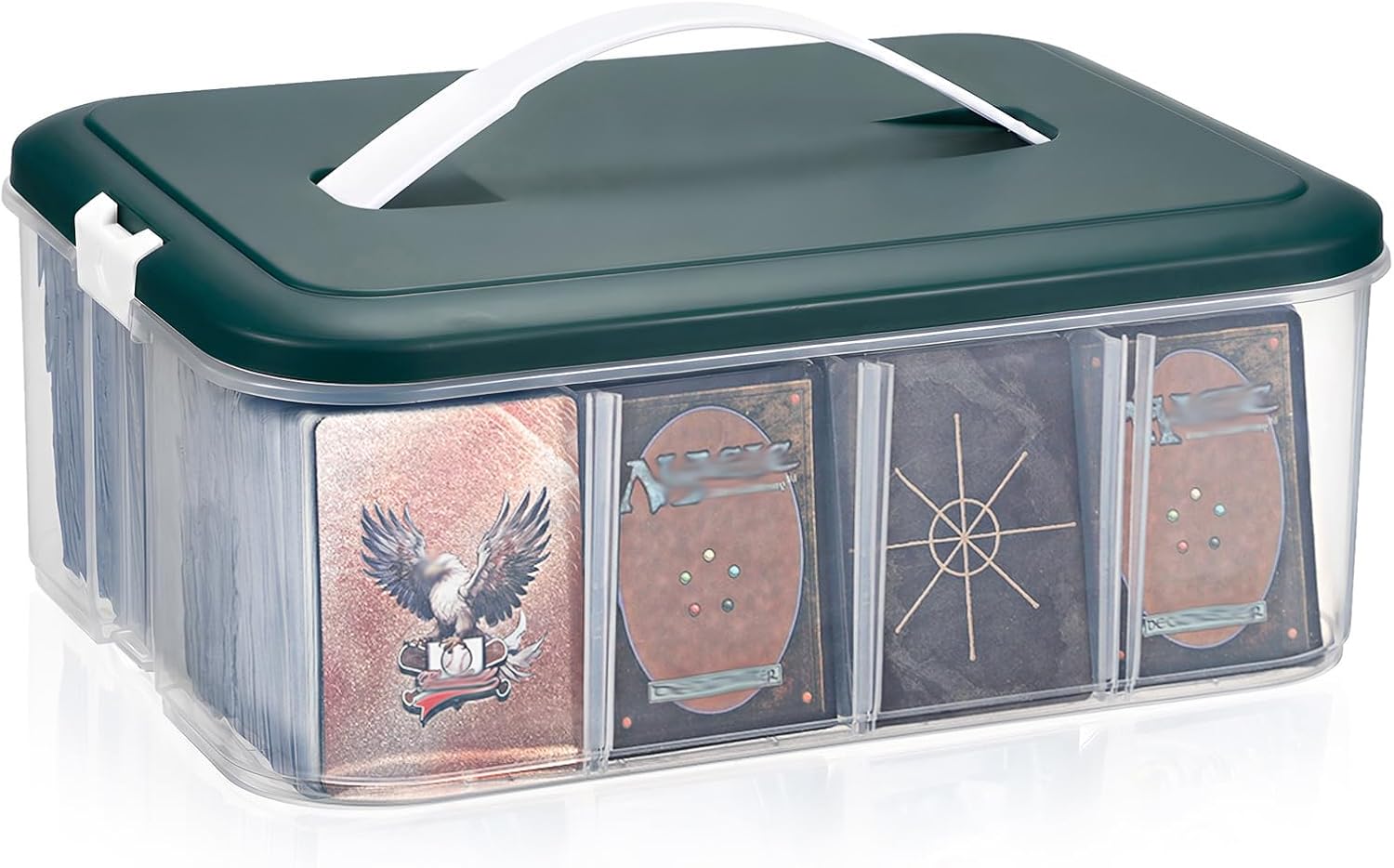 OwnMy Plastic Trading Card Storage Box with Carry Handle, Holds 1500+ Cards | Large Baseball Card Storage Box with Removable Dividers, Green Plastic Toploader Cards Organizer Box for Sports MTG TCG Cards