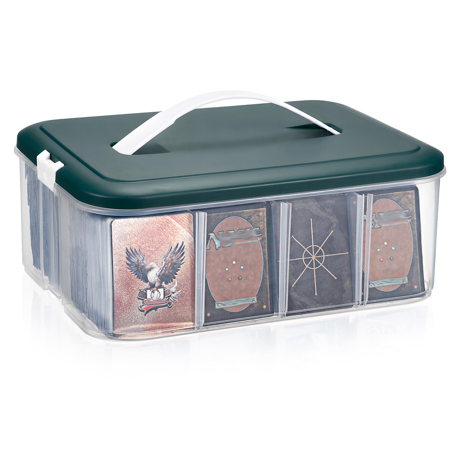 BSTKEY Plastic Transparent Trading Card Storage Box with Green Handle Lid