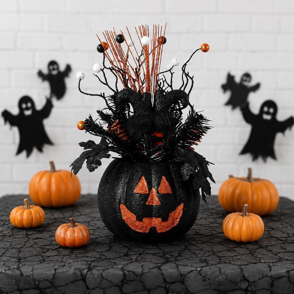 Calabaza Negra Halloween 38cm Plástico Realista Calabaza Negra