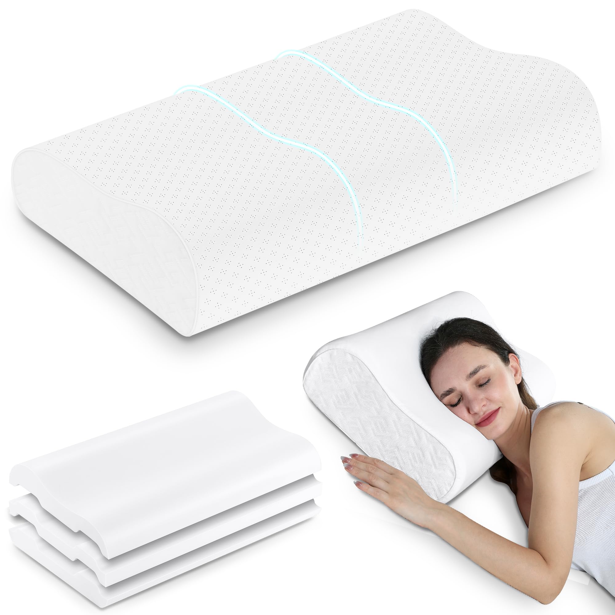 PureComfort – Cuscino Letto Regolabile per Dormire di Lato | Dona Sollievo al Dolore all'Orecchio | Cuscino Cervicale CPAP e Antirughe | ATM | Cuscino Memory Foam con Federa in Bambù (Standard