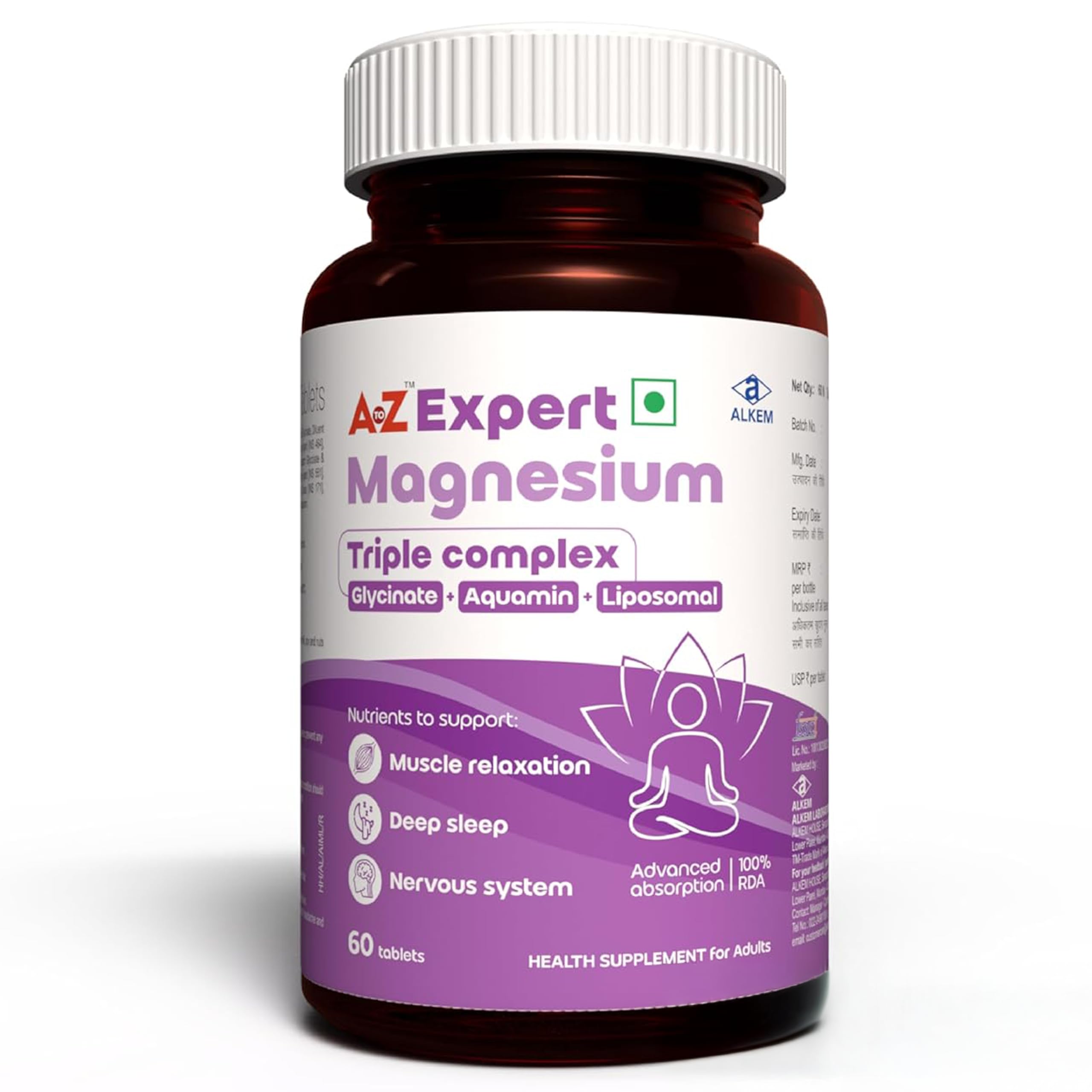 A to Z Magnesium Triple Complex with 440 mg Elemental Magnesium | Liposomal Oxide, Glycinate & Aquamin| Supports Sleep, Stress Relief, Muscle Recovery & Energy | High Absorption | 60 Tablets-picture-15