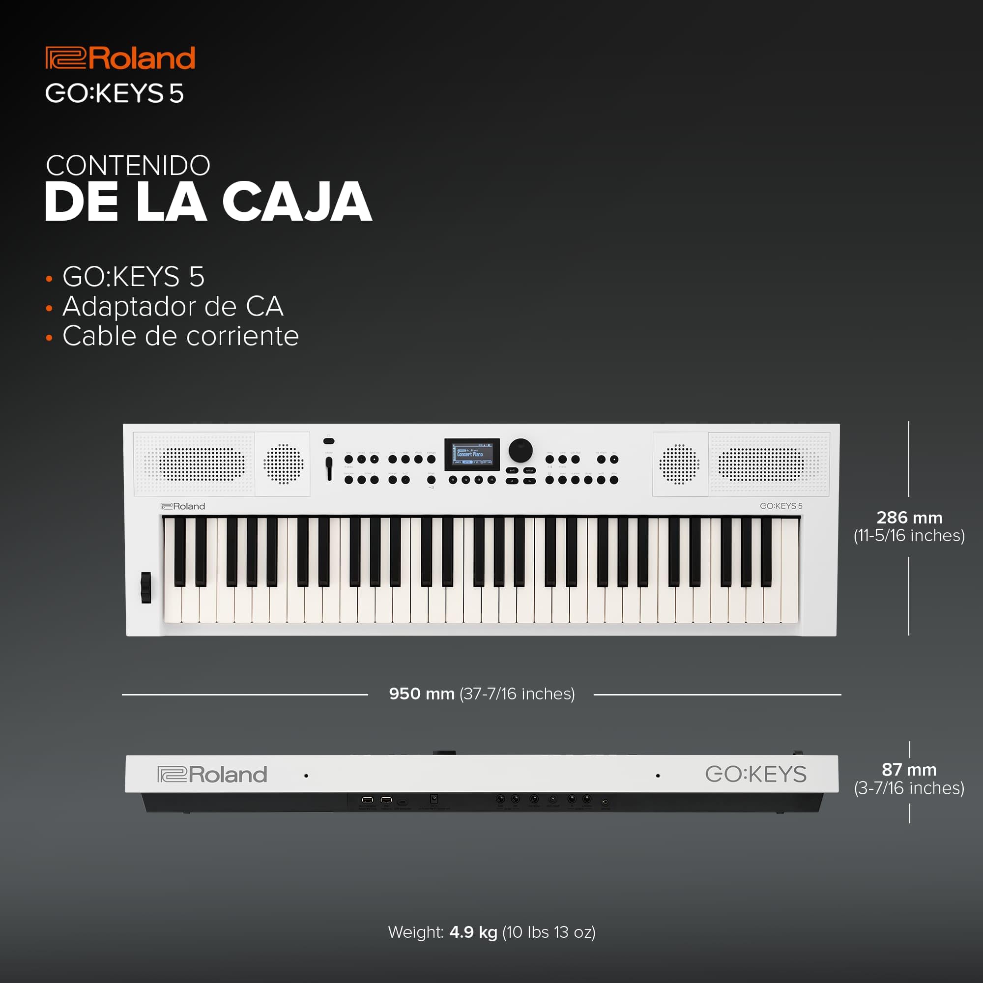 Teclado para creación musical Roland GO:KEYS 5 | Teclado de 61 notas | Generador ZEN-Core con más de 1.000 sonidos integrados | Altavoces estéreo integrados | Entrada de micro – Blanco