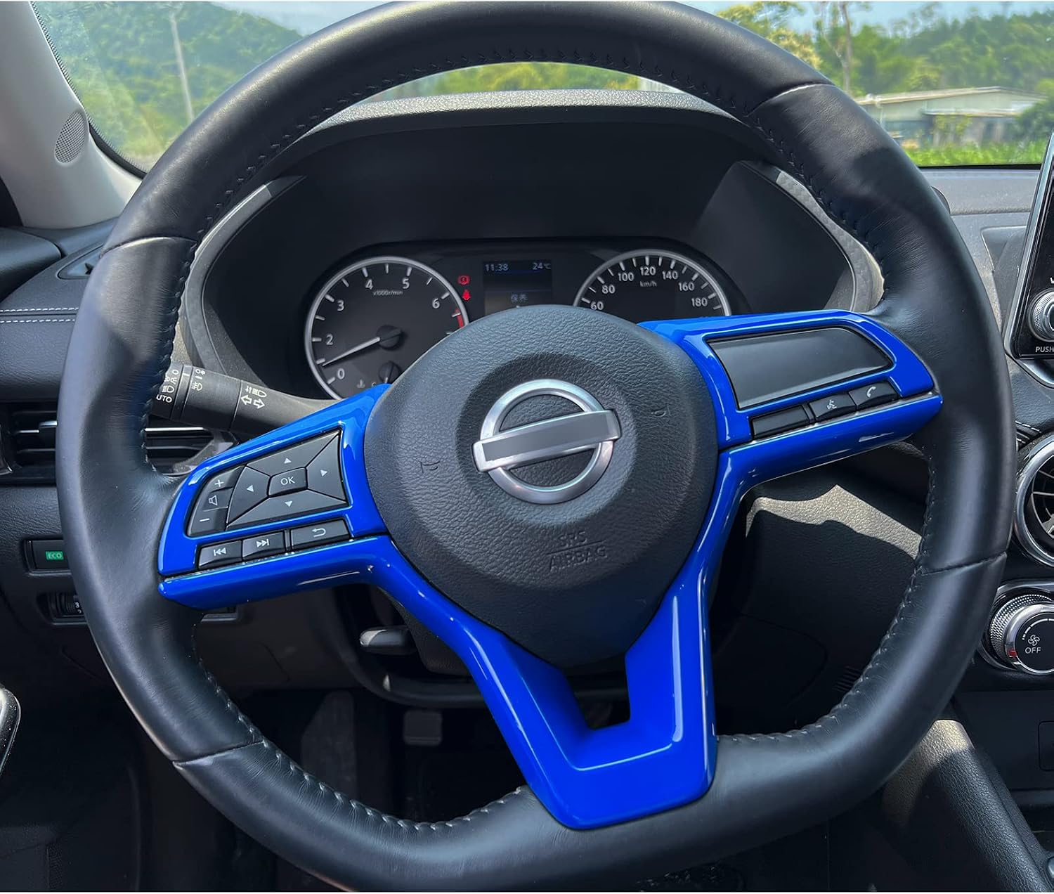Glossy Blue Steering Wheel Interior Decoration Cover Trim Accessories for Nissan Altima(2019-2024),for Sentra/Versa(2020-2024),for Leaf/Kicks(2018-2024),for Rogue(2017-2020),for Rogue Sport