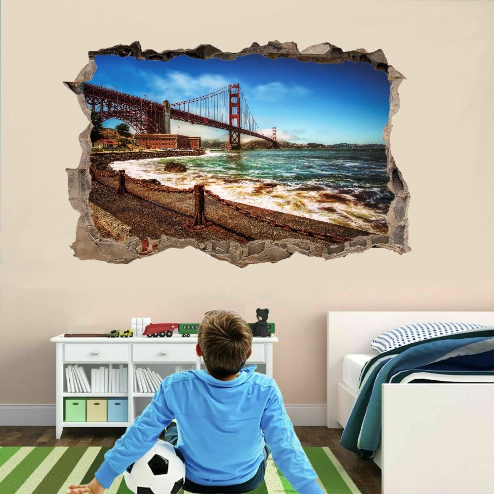 Tatuajes De Pared Wall Tattoo 3D Smashed Puente Adhesivo De Pared Extraíble Calcomanías Murales Para Habitaciones Muelle Niñas Niños Dormitorio Mural Decoración Para El Hogar 80x120cm