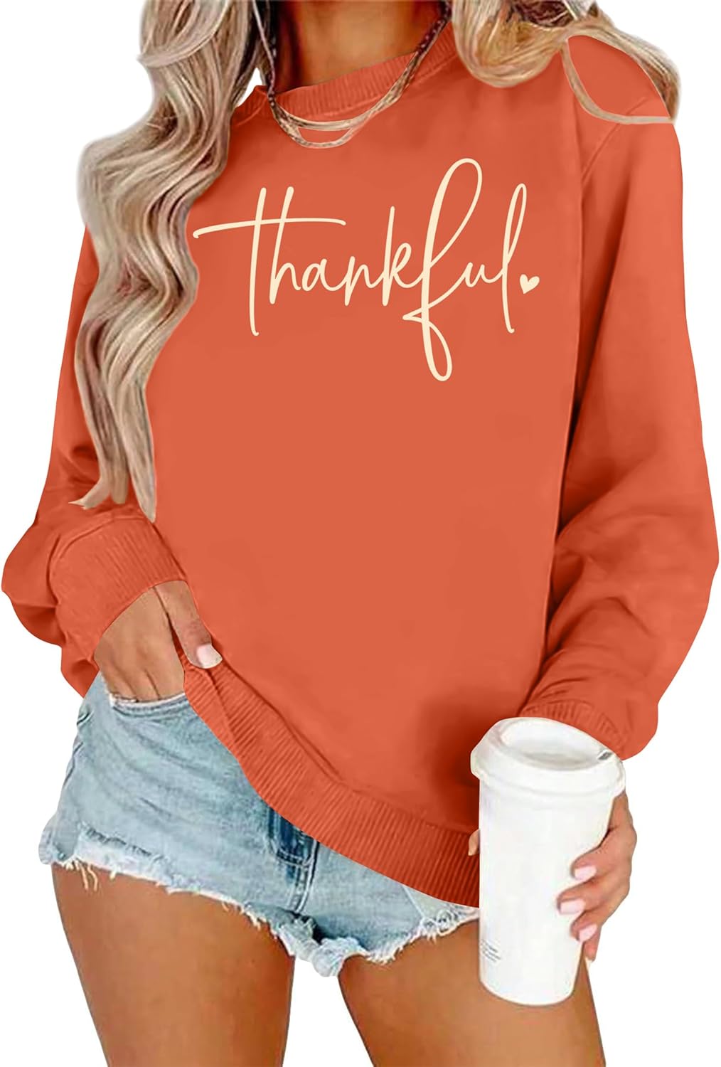 Thanksgiving Sweatshirts for Women Fall Pumpkin Shirt Thankful Grateful Blessed Tops Halloween Pullover Tee