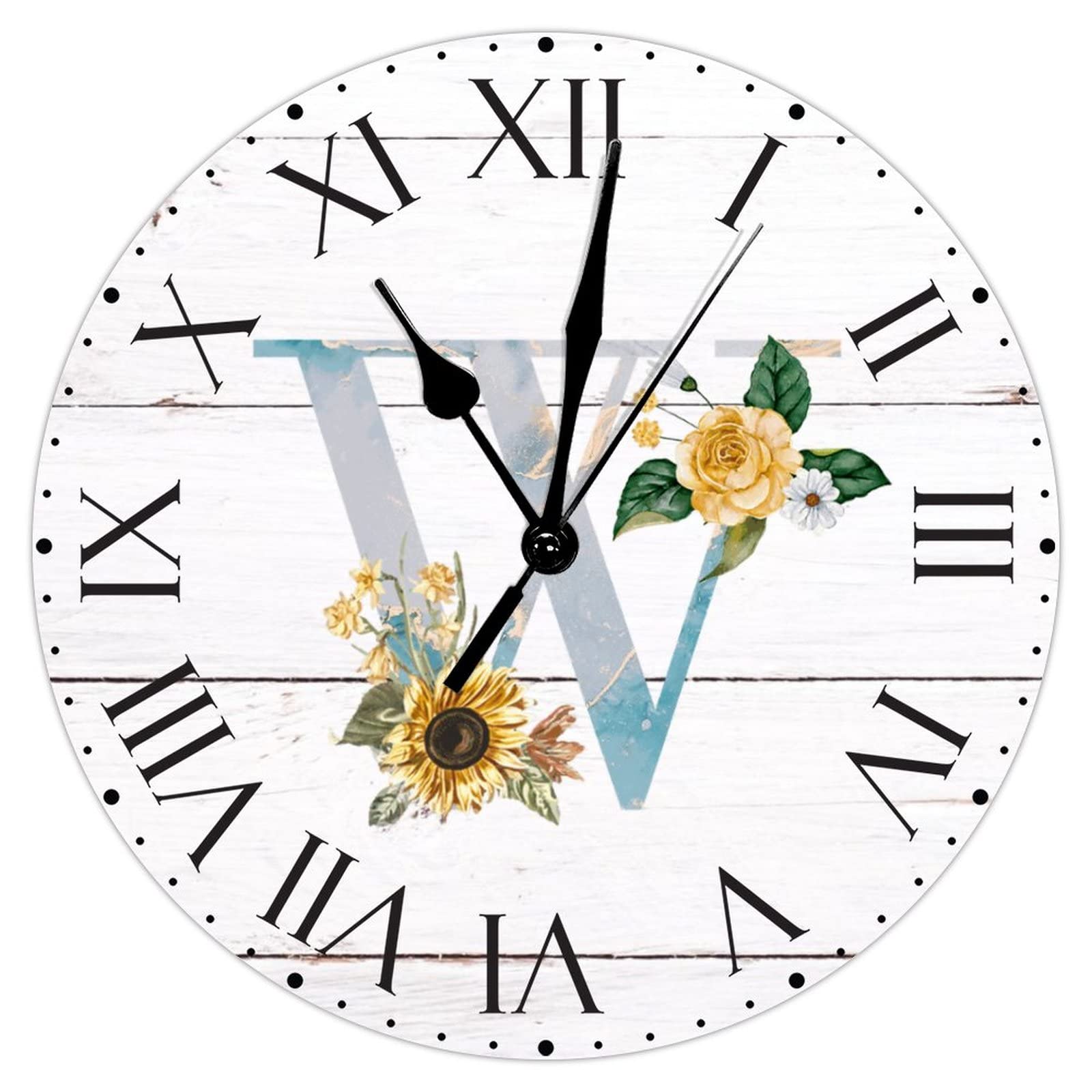 Horloge sans tic-tac contre le bruit nocturne modèle monogramme W en PVC 30 cm