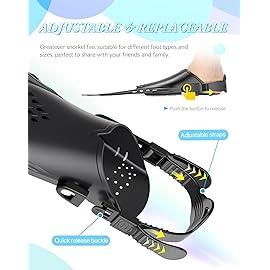 Greatever Snorkel Fins Adjustable Buckles Open Heel Swim Flippers Travel Size Short Swim Fins for Snorkeling Diving Swimming Adult Men Womens