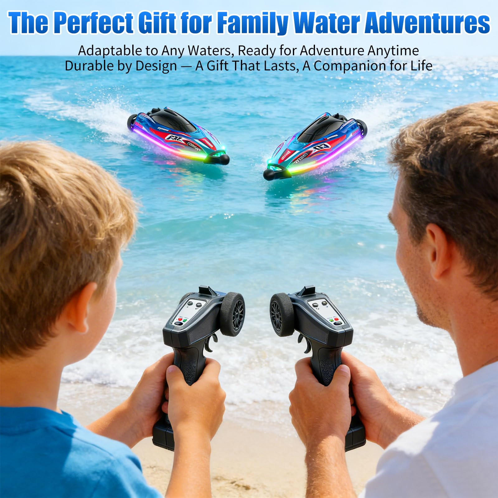 Teledirigido Barco Brusstenless, 2,4 GHz RC Barco con Cool Luz LED | Boat de Carreras Alta Velocidad, Baterías modulares, Impermeable y Anti-vuelco, Juguete de Agua Ideal para 6+ Niños y Niñas