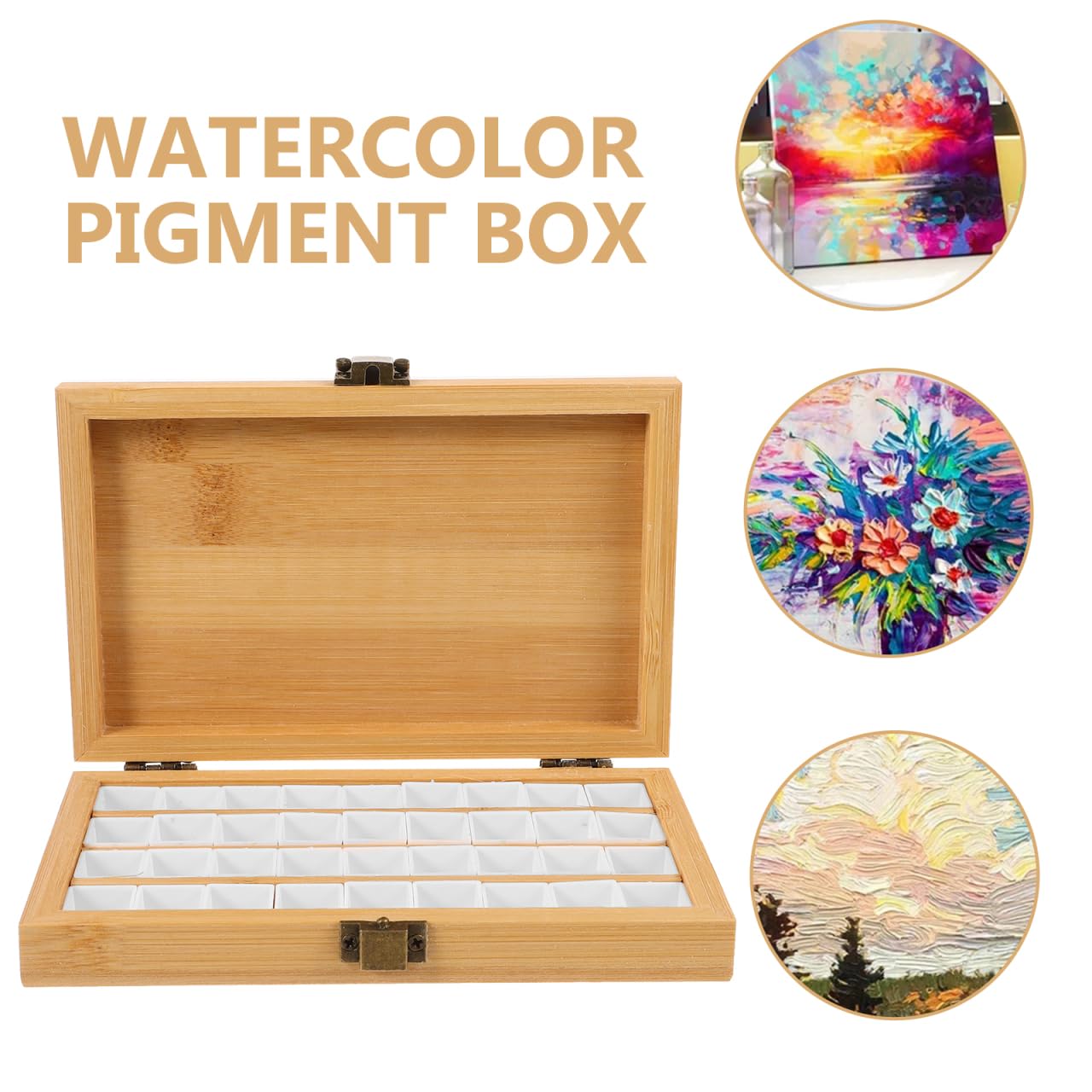 Palette de peinture aquarelle 36 demi-godets vides 10,2 x 15,2 cm Boîte de voyage en bois pour peinture gouache acrylique, amateurs de peinture, artistes, amateurs de rentrée scolaire