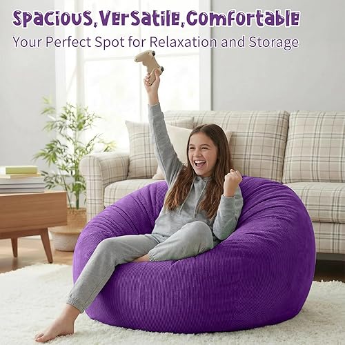 Miniatura 4 de Nobildonna Funda para puf de 3 pies (sin relleno) de 35 x 43 pulgadas, puf grande de almacenamiento de animales de peluche, lavable, funda para puf