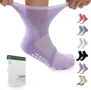 Diabetic Socks with Grippers for Women&Men-6 Pairs Bamboo Non Binding Diabetic Ankle Socks Size 6-9|9-11,Wide Non Skid Stretchy Loose Socks with Seamless Toe(Medium,Bright Colors-6 Pairs)