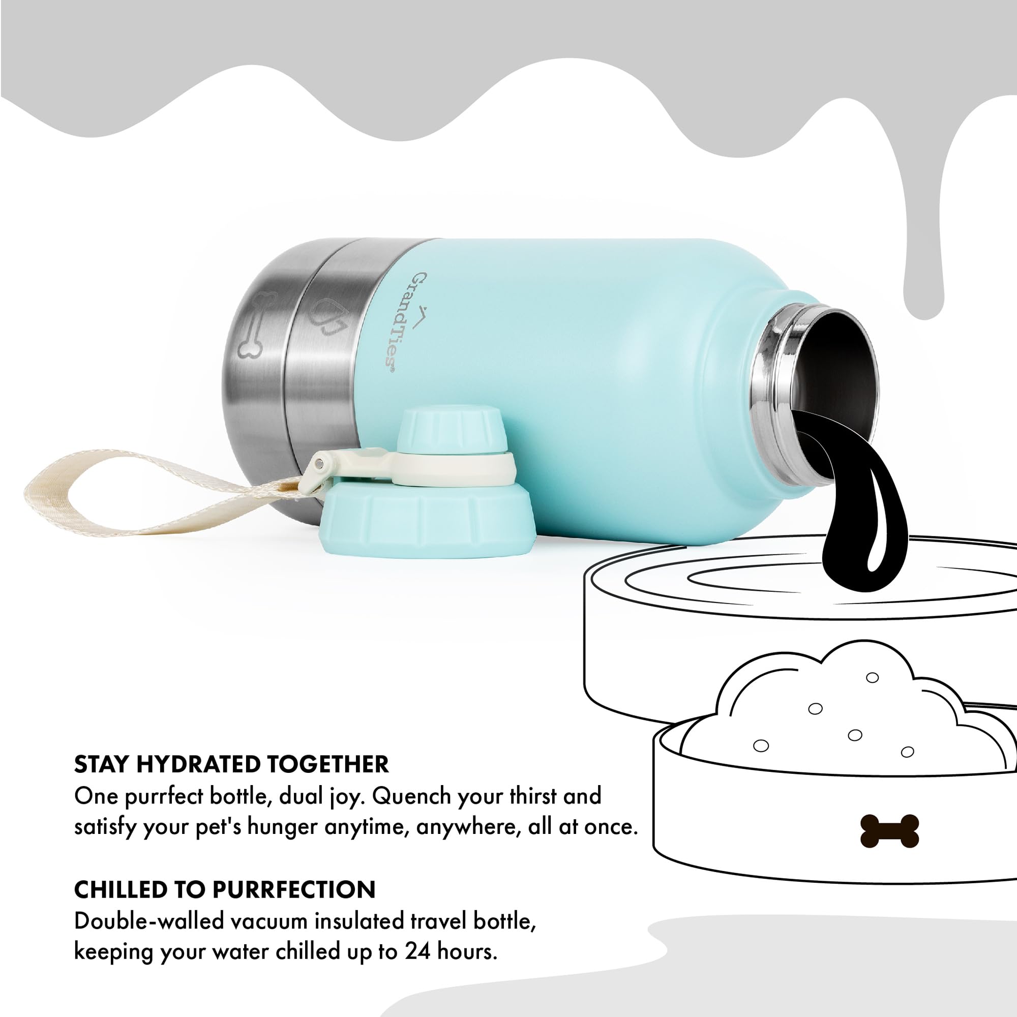 GrandTies Borraccia portatile isolata per cani con 2 dispenser per l'acqua staccabili, a prova di perdite, accessorio per cani per passeggiate, escursionismo, campeggio (907,2 g, verde polvere)