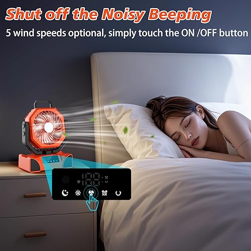 Miniatura 8 de Ventilador portátil de campamento recargable de 20000 mAh, máximo de 68 horas de funcionamiento, ventiladores de tienda de campaña con linterna LED,