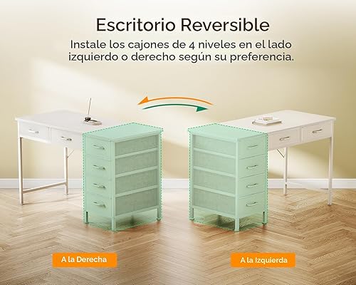 Miniatura 7 de ODK Escritorio para computadora con 6 cajones, escritorio pequeño de 40 pulgadas con almacenamiento, escritorio reversible con gancho para