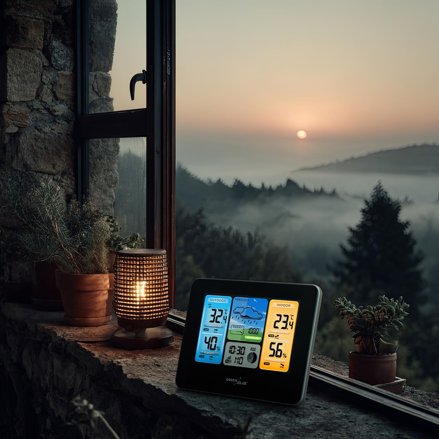 Green Blue GB215 Stazione meteo wireless con Wi-Fi compatibile con TUYA, Sensore esterno Calendario Pevisioni meteo Barometro