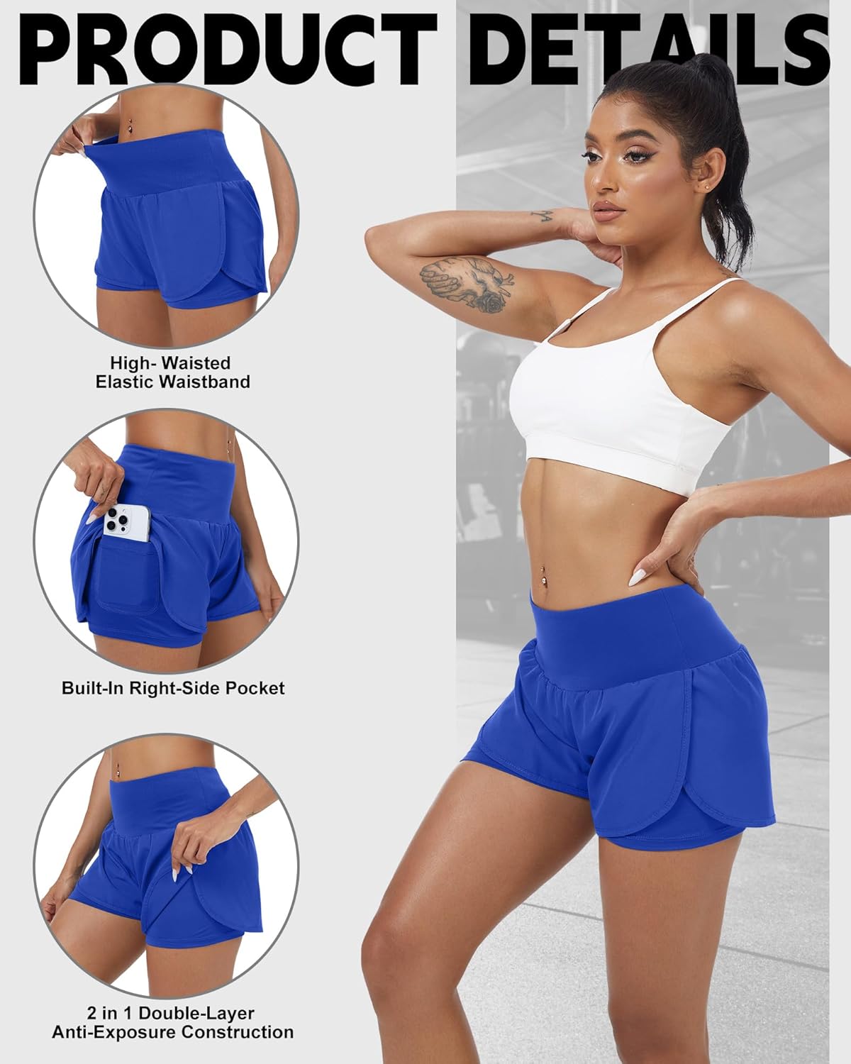 Coume 4 Pack Women's 2 in 1 Running Shorts with Pockets High Waist Lightweight Quick Dry Workout Athletic Shorts for Gym Yoga - Image 3