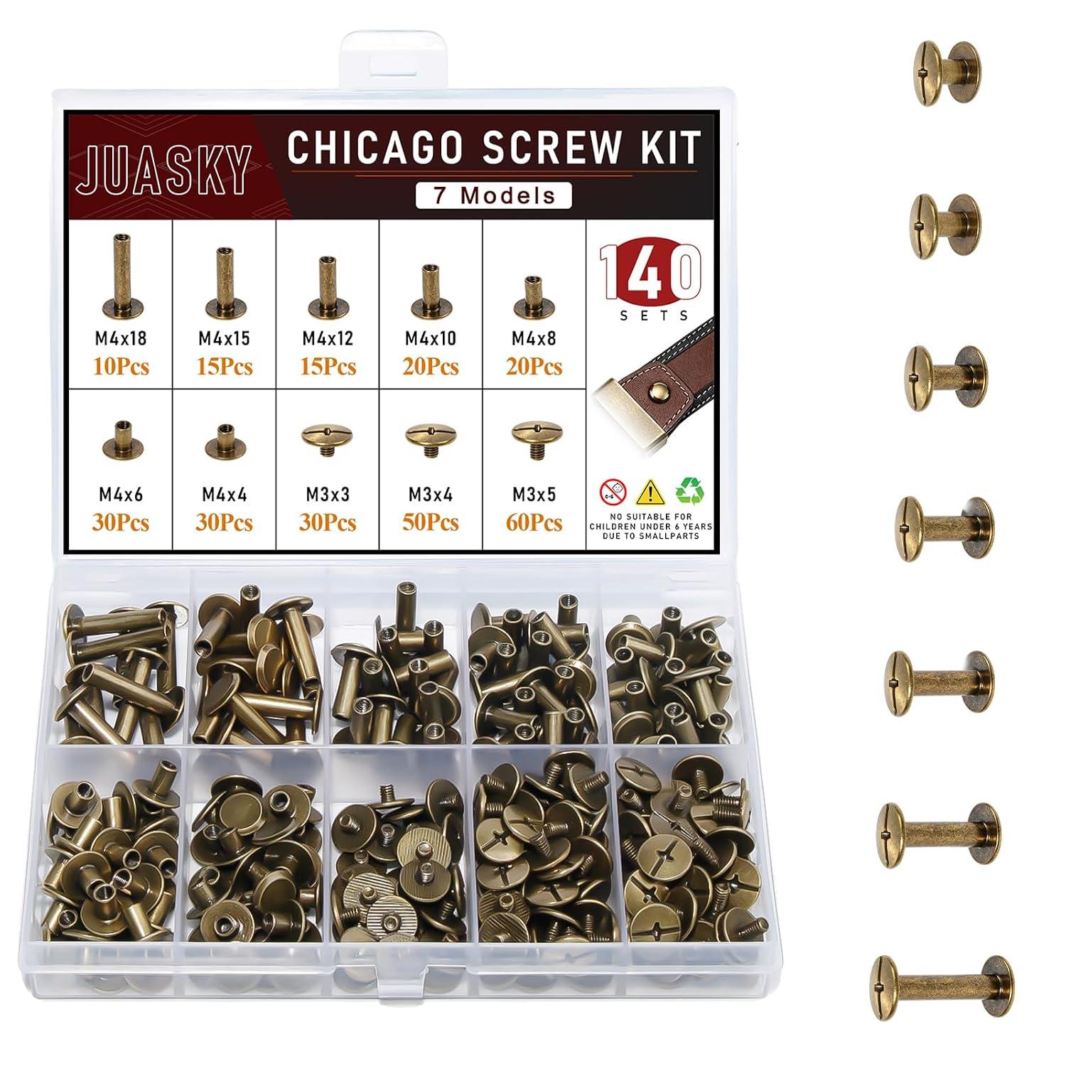 140sets Chicago Screws, Black Leather Fasteners Screw Rivets for Book Binding